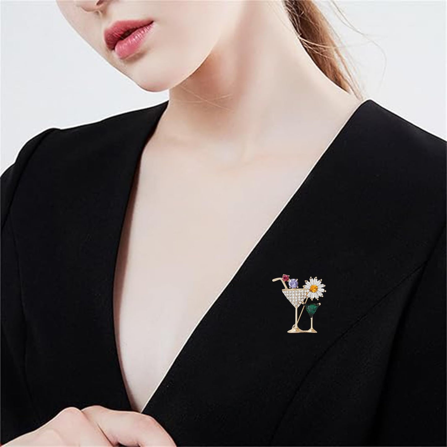 DEYOUM Cocktail Wine Glass Brooch Pin for Women Trendy Cute Cocktail Wines Glass Wine Bottle Brooch Pin Party Hat Bag Suit Charm Jewelry Gift Accessories (gold)