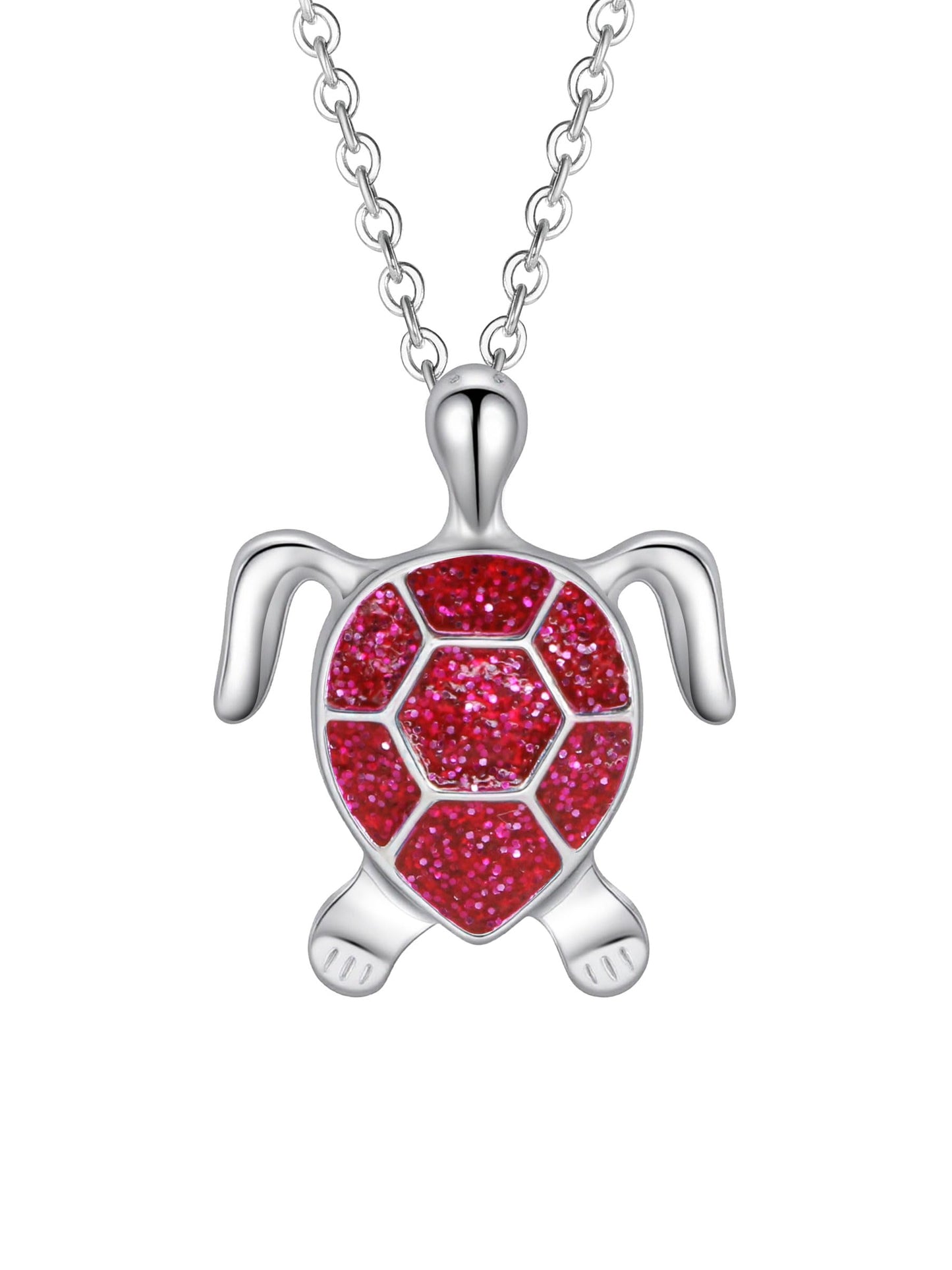 PIYIZ Turtle Jewelry Silver Stainless Steel Dainty Cute Animal Pendant for Women Pink Ocean Necklace 18 Inch