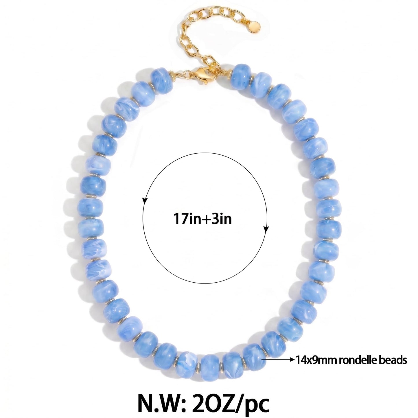 FAUTHENTICUTE Light Blue Beaded Choker Necklace for Women Boho Statement Necklace with Beads Trendy Beach Summer Jewelry Western Dainty Bead Necklaces Womens Everyday Necklaces