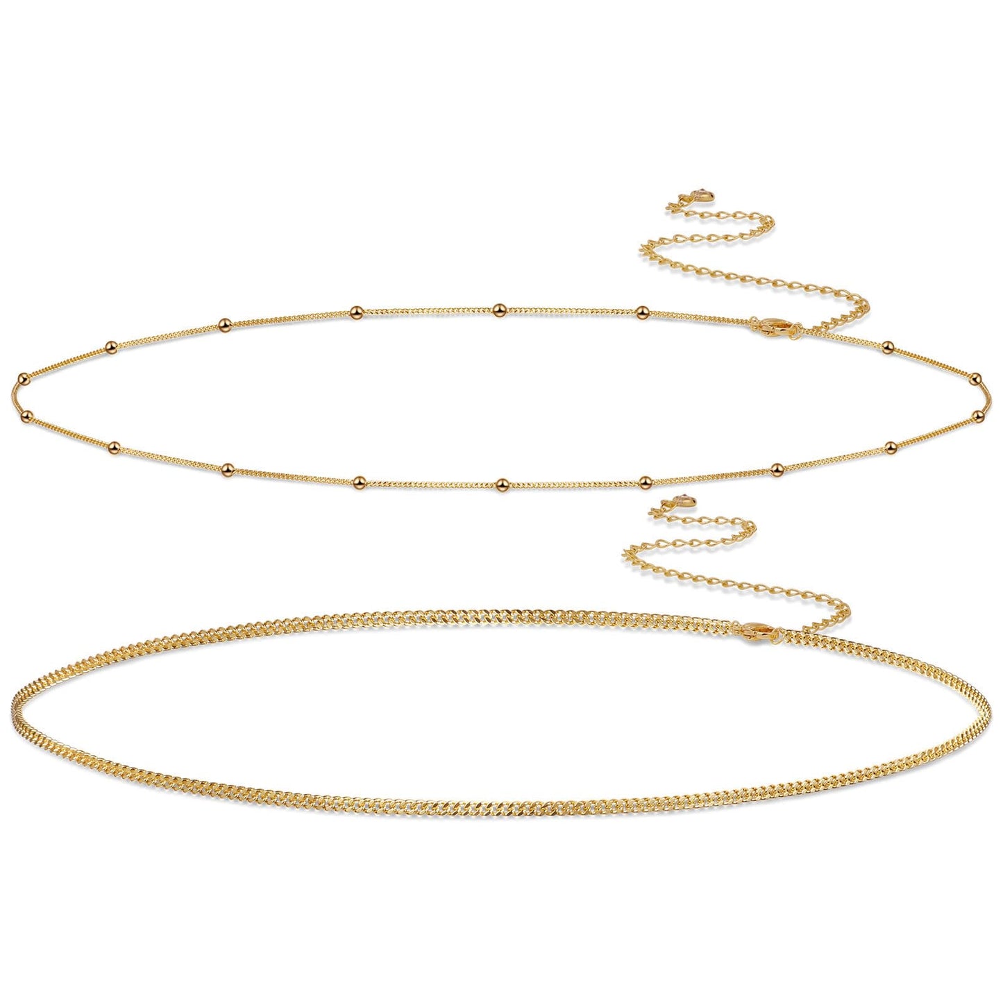 Sargetou Gold Waist Chain for Women Waterproof,14k Gold Plated Beaded Cuban Body Jewelry Chains Sexy Bikini 2PCS Belly Belt Beach Summer Gift Adjustable 26.5-33Inch