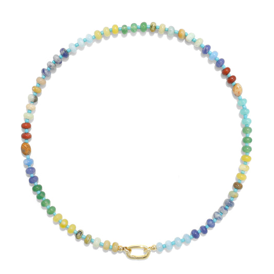 CONRAN KREMIX Colourful Stone Beaded Necklace for Women,Natural Stone Bead Choker Necklaces Boho Summer Beach Necklace Gemstone Jewelry Gift for Women