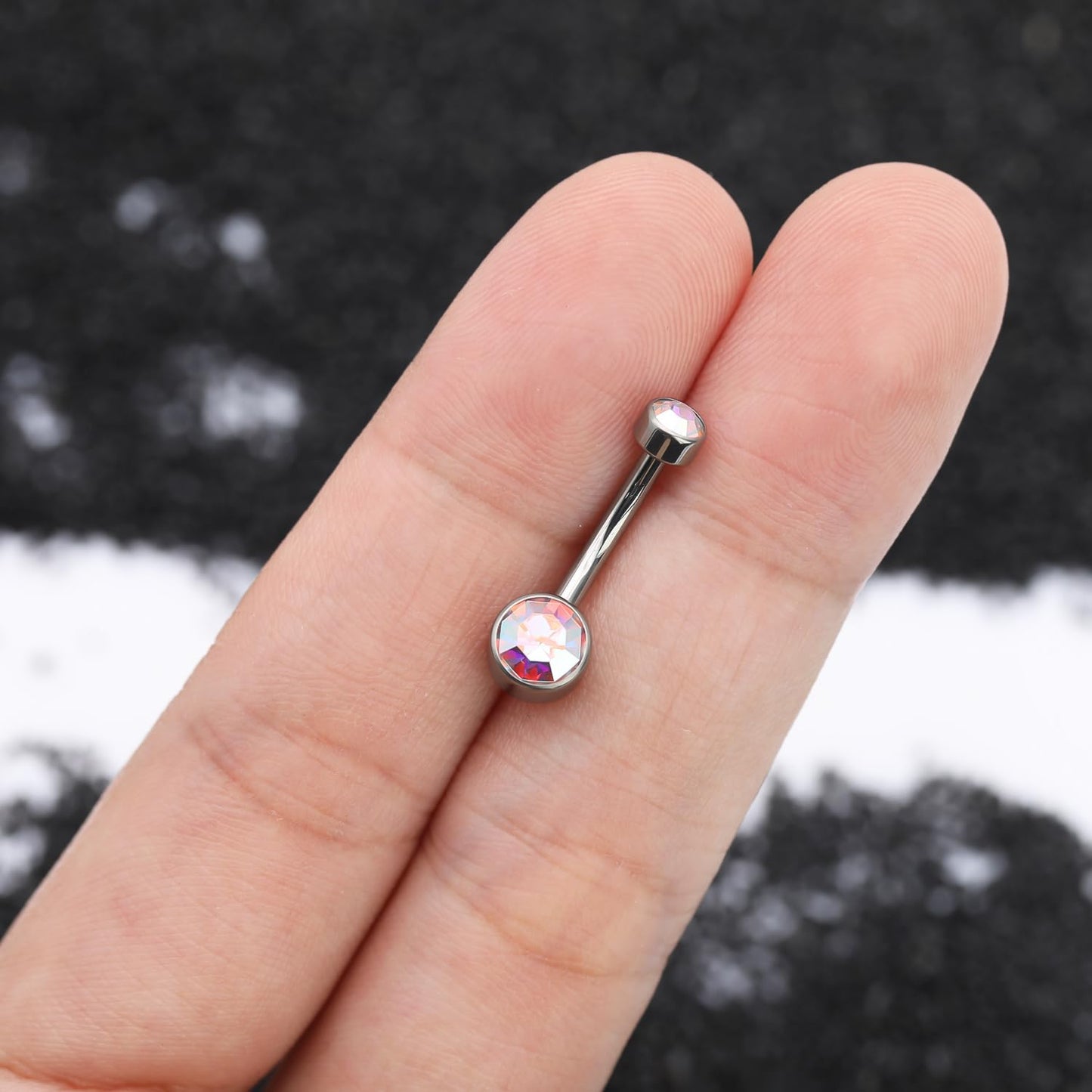 XUU Titanium Belly Button Rings, Black & Silver – 14G Internally Threaded Navel Piercing Jewelry, 10mm & 12mm Curved Barbells with 7 Colors Gems – Hypoallergenic (Silver-AB, 10MM)