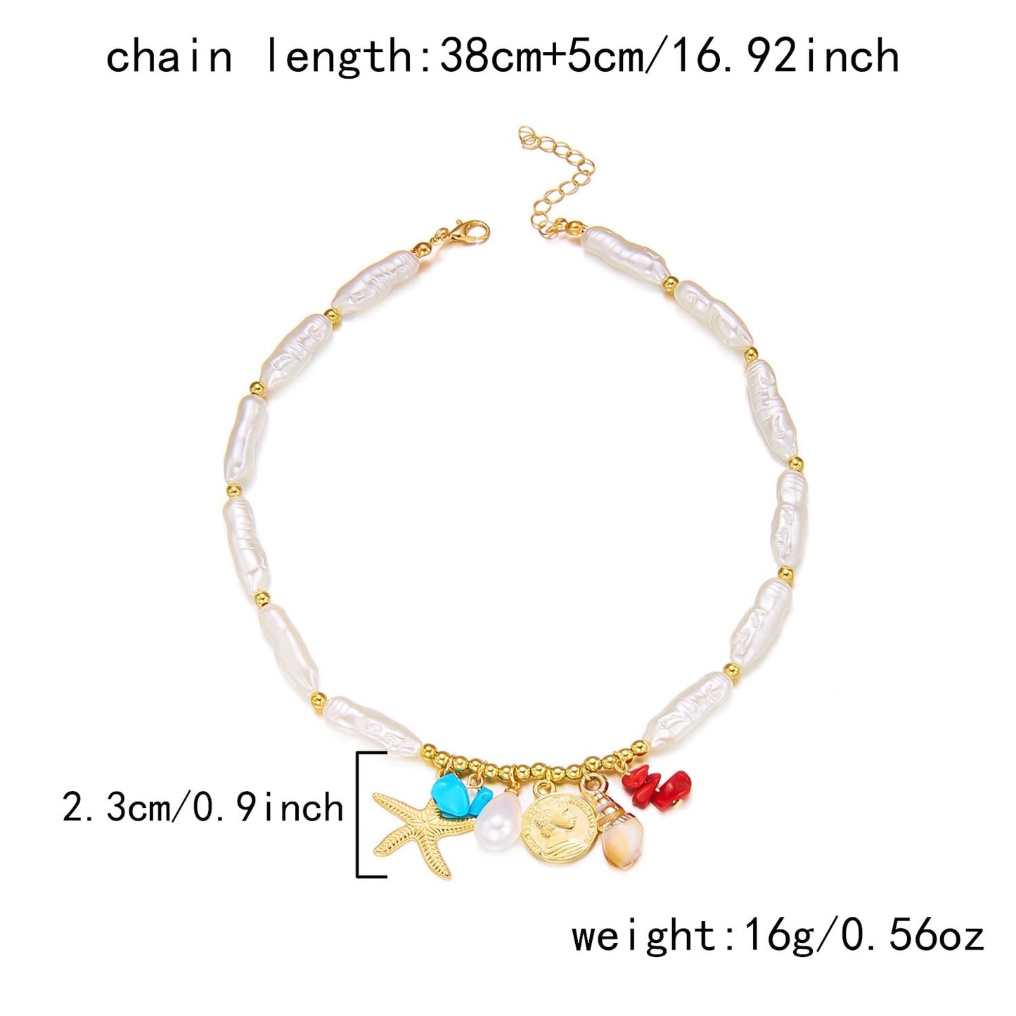 Pearl Gold Starfish Seashell Necklace for Women Boho Mermaid Pearl Beaded Necklace Trendy Gold Starfish Shell Charms Necklaces Summer Beach Vacation Jewelry Accessories (A)