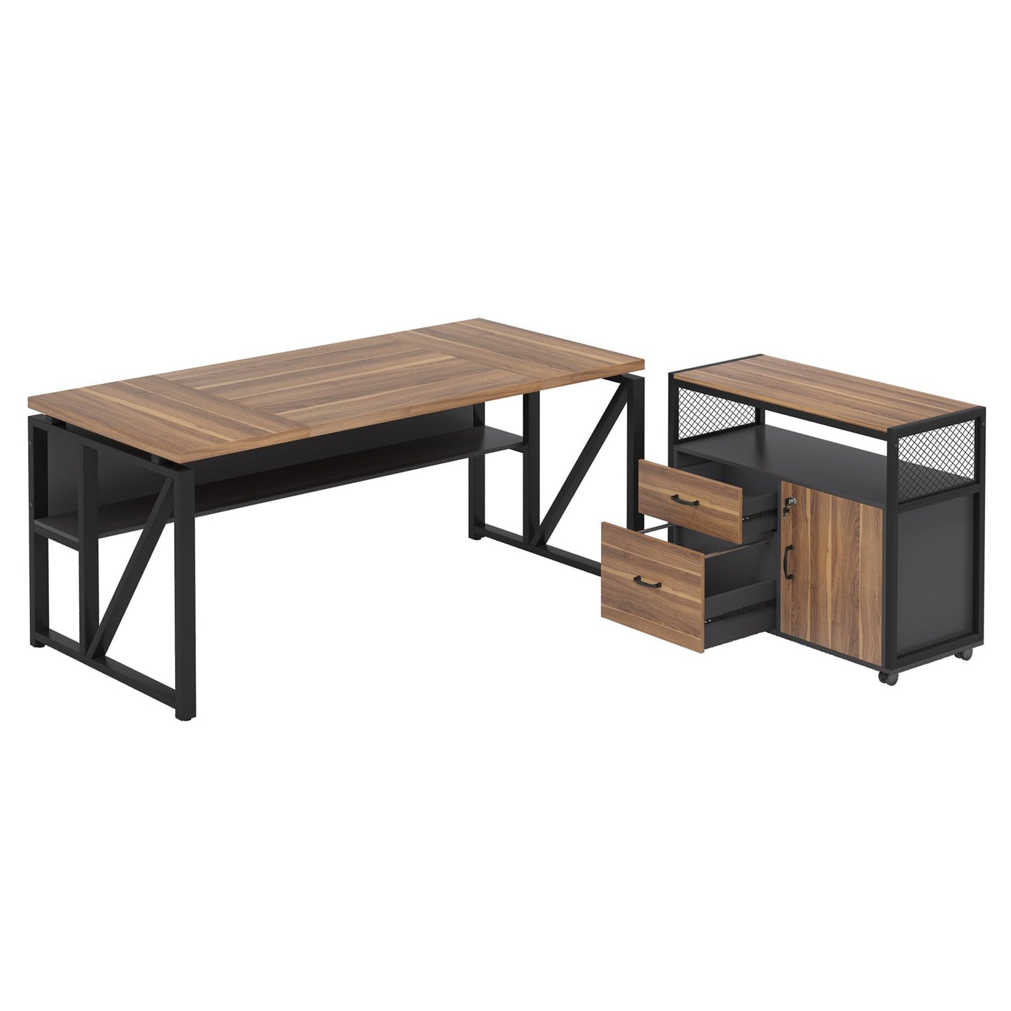 Tribesigns 63" Executive Desk with Reversible File Cabinet, Large L-Shaped Office Desk with Drawers, Business Furniture Workstation for Home Office