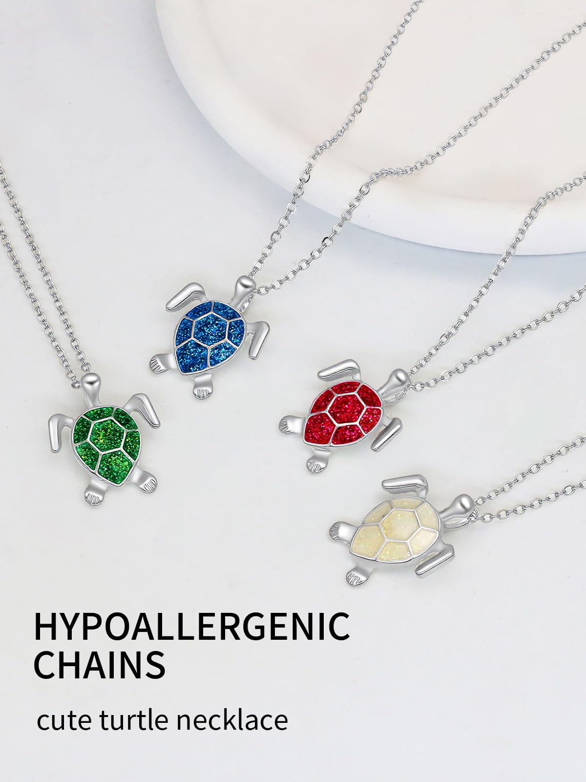 PIYIZ Turtle Jewelry Silver Stainless Steel Dainty Cute Animal Pendant for Women Pink Ocean Necklace 18 Inch