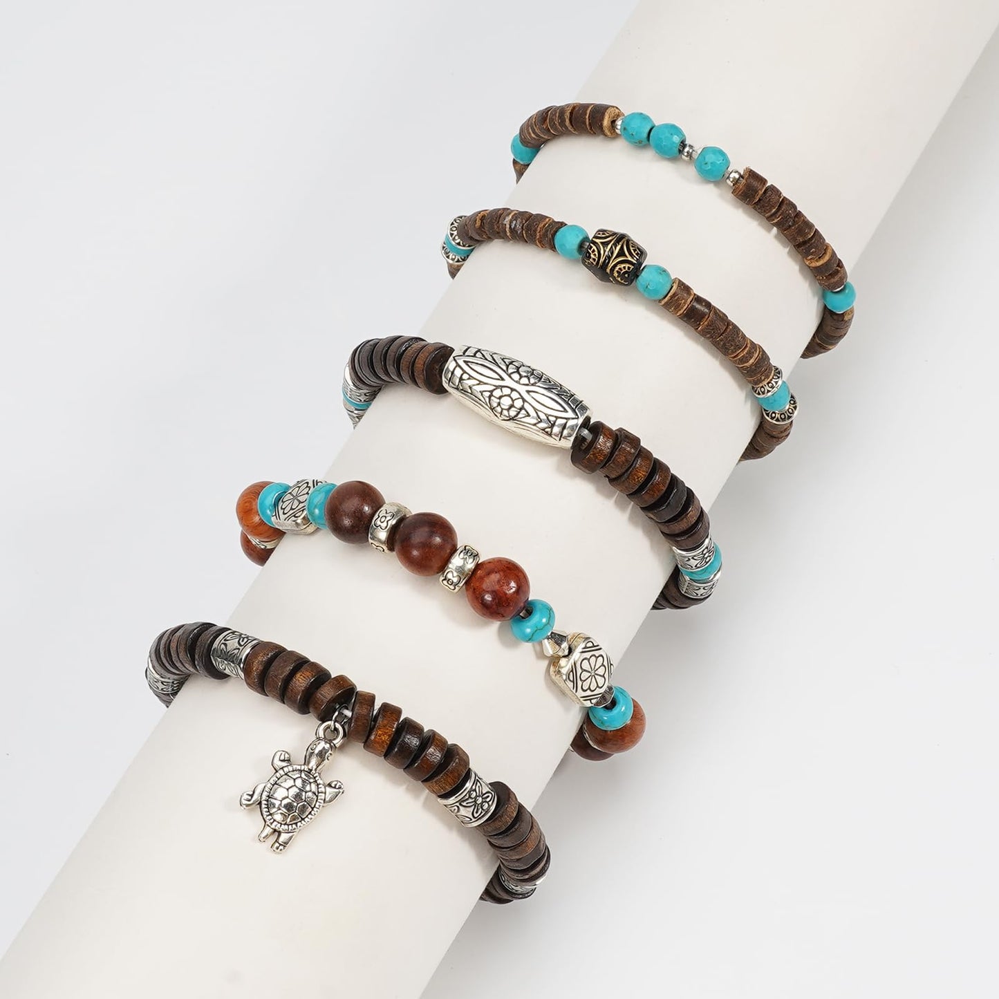Briutn Wooden Beaded Bracelets for Women Men Adjustable Stretch Bracelet Boho Jewelry