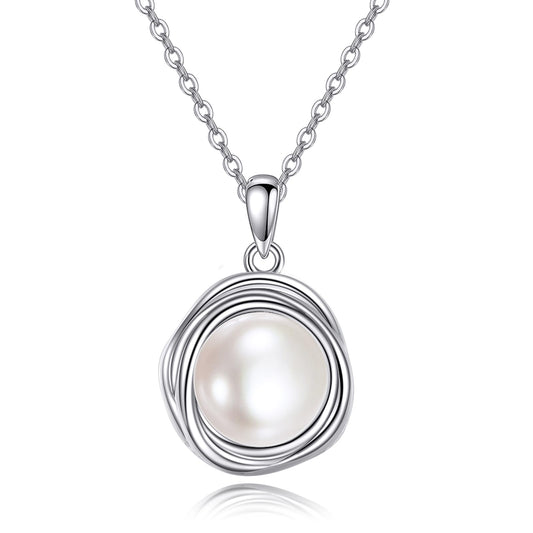 POPLYKE Pearl Necklaces for Women 925 Sterling Silver Single Pearl Necklace Pearl Pendant 8mm Pearl Jewelry Gifts for Mom Wife