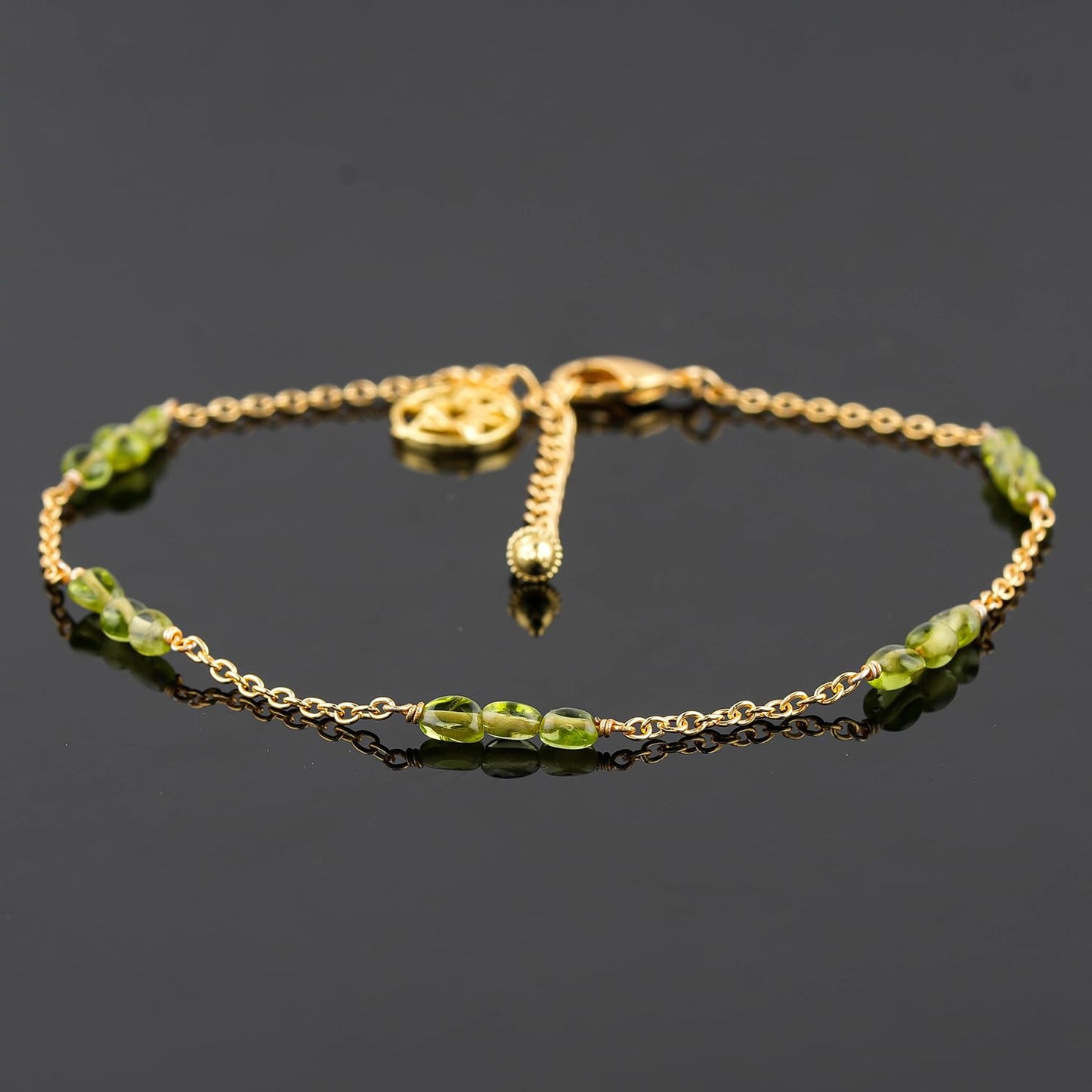 CRYSTALINES Natural Green Apatite Gemstone Nuggets Beads, Handmade Station Dangle Star Charms Anklet, 14K Gold Plated, Adjustable Fashion Boho Jewelry for Women, Healing Crystals, Christmas Gift
