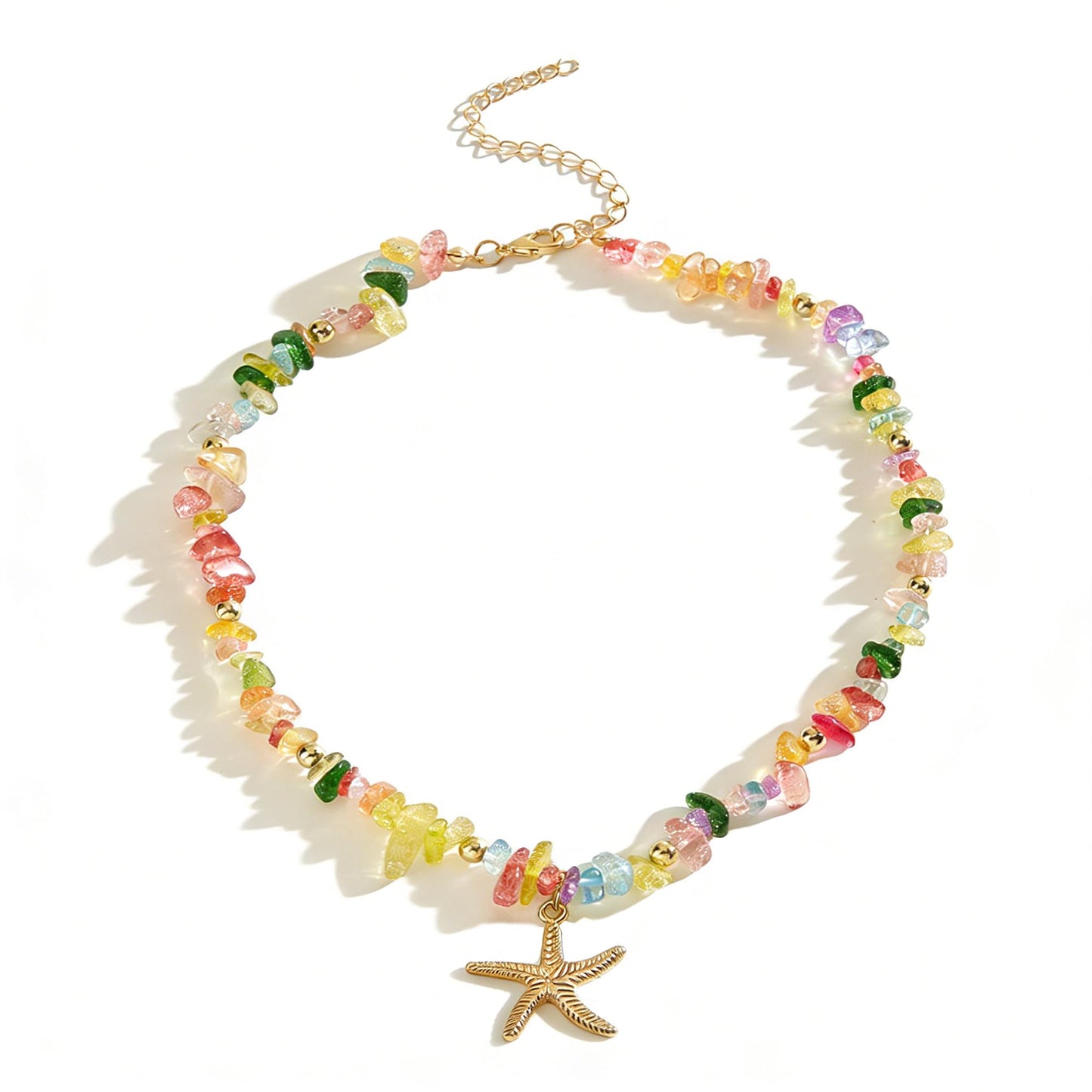 Yepelesi Gold Starfish Necklace Natural Stone Beaded Necklaces for Women Boho Handmade Irregular Stone Bead Necklace Summer Beach Ocean Jewelry Gift (Colorful)