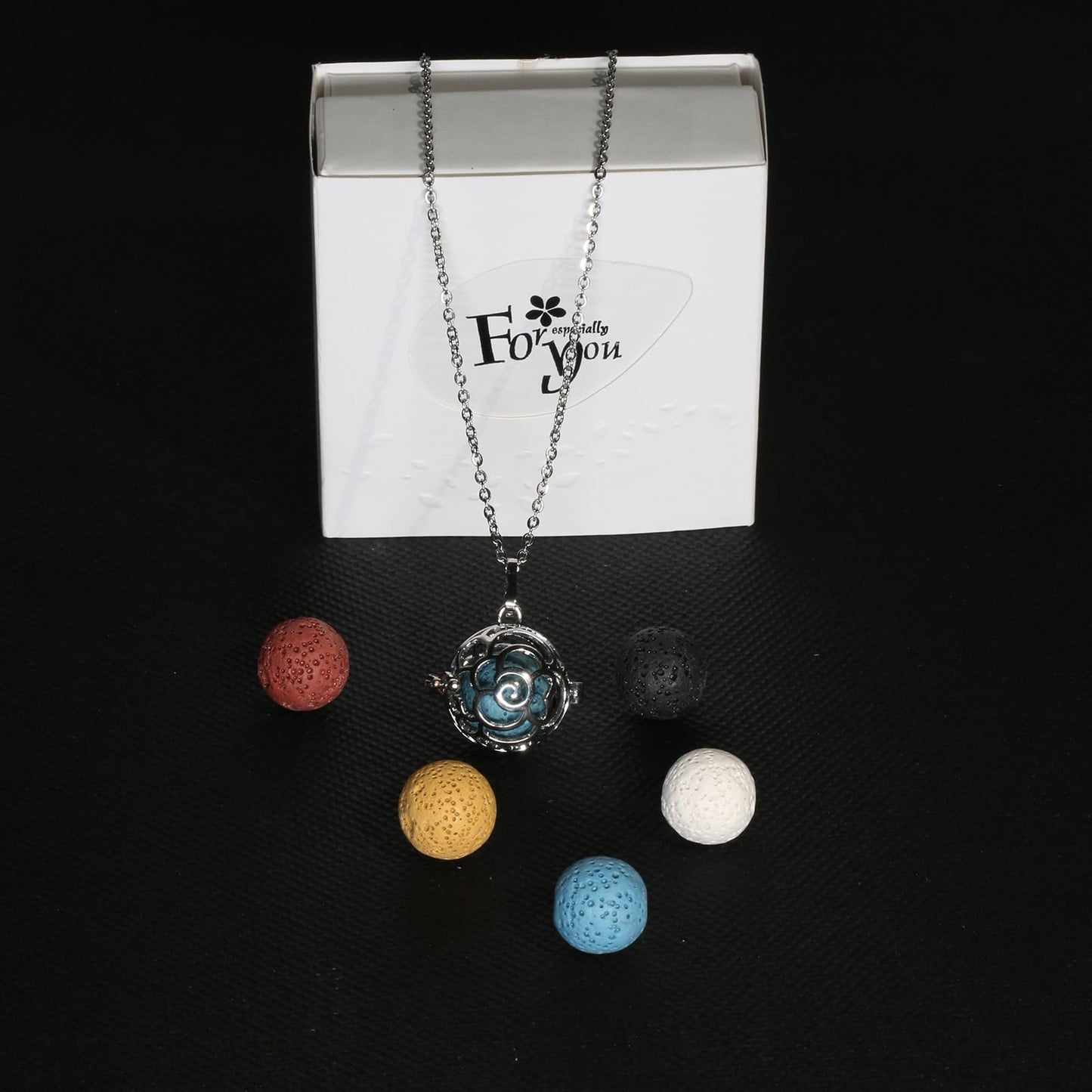 2PCS Essential Oil Diffuser Necklace Aromatherapy Lava Bead Stone Little Love Heart and Hollow Ball Locket Necklace Pendant with for Women