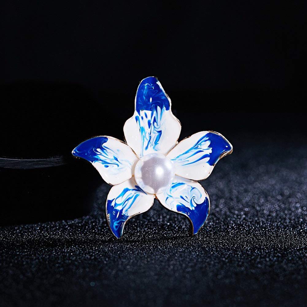 AILUOR Elegant Enamel Flower Brooches for Women, Fashion Gold Plated Pearls Flower Brooch Pin Wedding Corsage Jewelry Gifts (Blue)