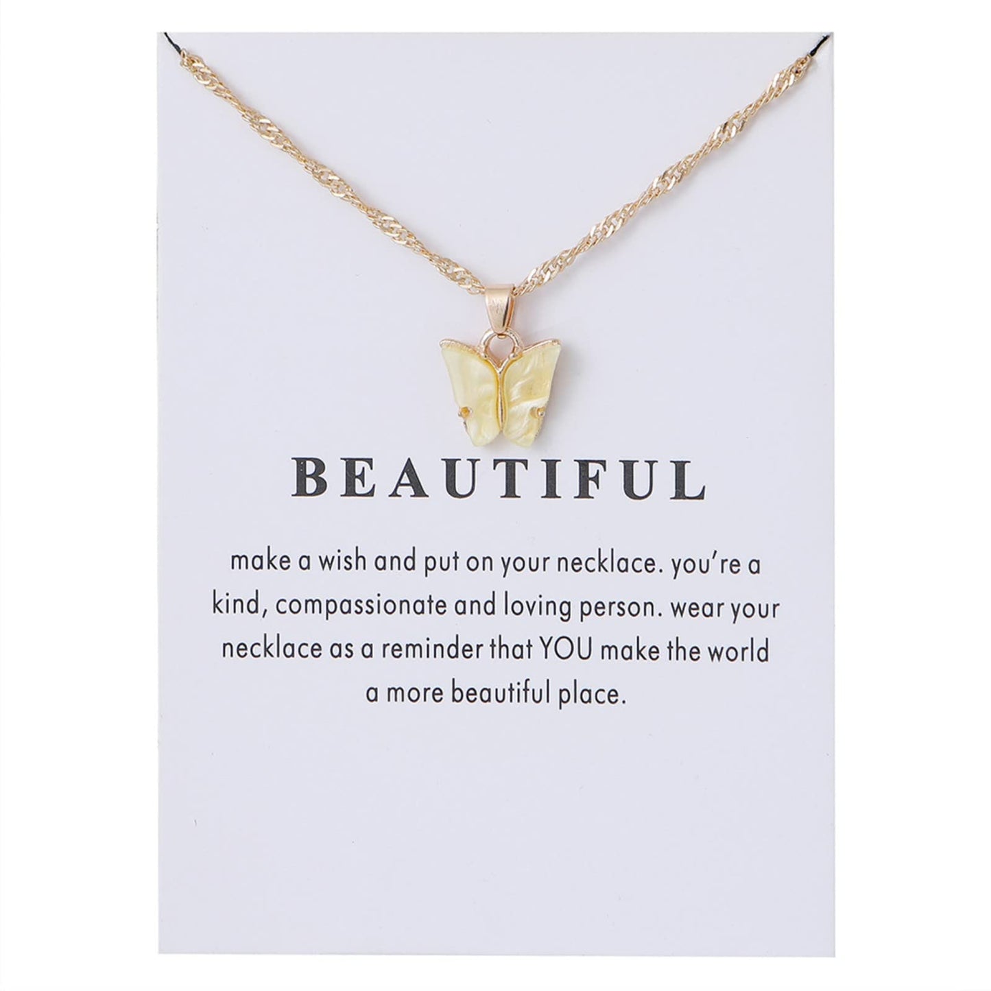 Rrdaily 9 Pcs Dainty Colorful Butterfly Pendant Necklace Set for Women,Bohemian Acrylic Butterfly Chain Necklace Cute Jewelry Gift (White card)