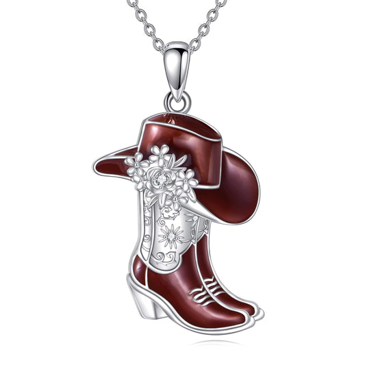 Grmdit Cowgirl Necklace for Women S925 Sterling Silver Cowboy Pendant Necklaces collar vaquero para mujer Western Jewelry Gifts for Cowgirl Cowboy
