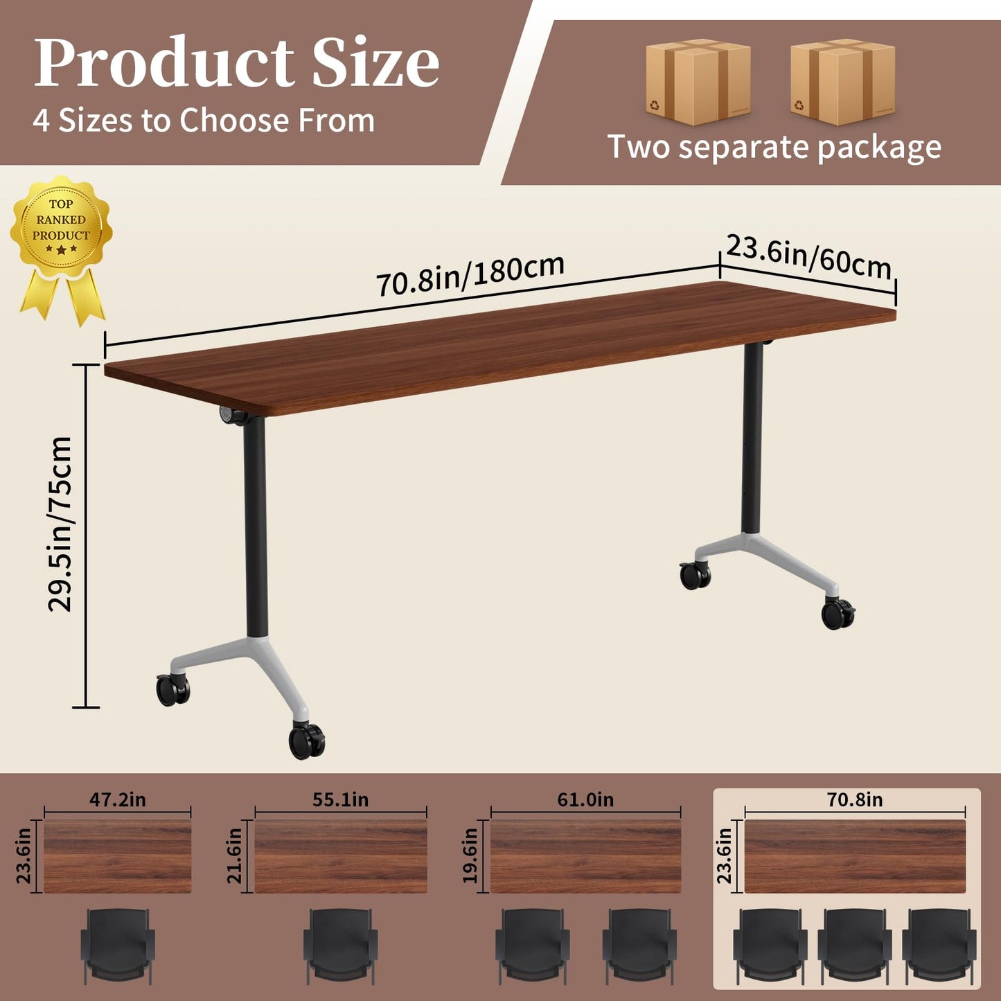 Modular Folding Conference Table with Wheels,8 Pack Mobile Conference Room Tables,Filp Top Rolling Meeting Training Tables for Office,Classroom,Library,Seminar,Boardroom,school(8pack,Walunt,71in)