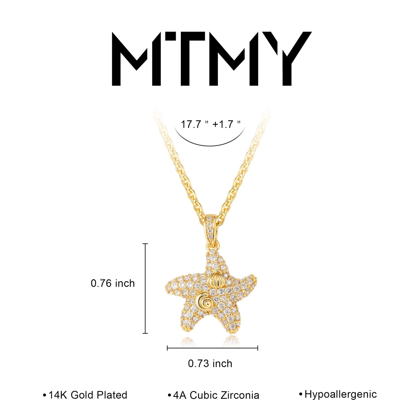MTMY Gold Starfish Necklace 14K Gold Plated Shell Conch Ocean Pendant Necklace for Women Beach Summer Jewelry (cz wave starfish)