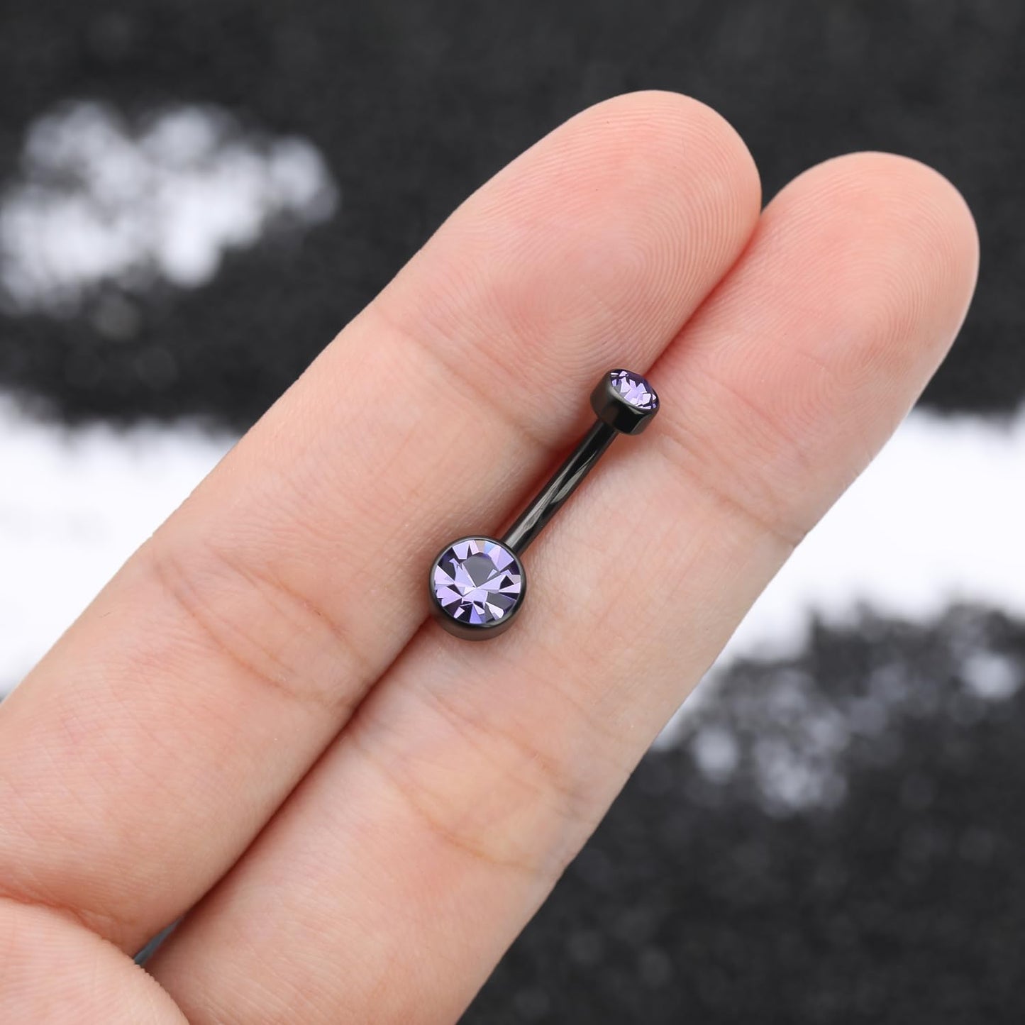 XUU Titanium Belly Button Rings, Black & Silver – 14G Internally Threaded Navel Piercing Jewelry, 10mm & 12mm Curved Barbells with 7 Colors Gems – Hypoallergenic (Black-Violet cz, 10MM)