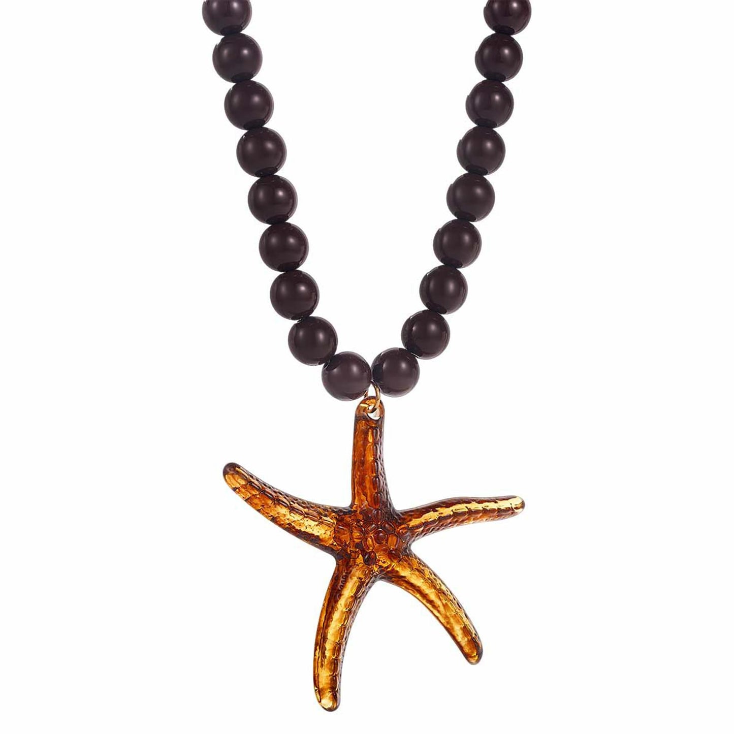 CXENSJH Chunky Beaded Starfish Necklace for Women Boho Colorful Summer Acrylic Choker Beach Chain Necklace Beads Trendy Chunky Jewelry（amber）