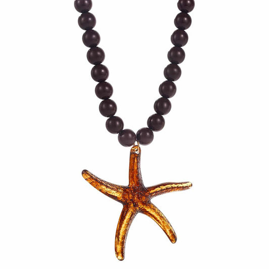 CXENSJH Chunky Beaded Starfish Necklace for Women Boho Colorful Summer Acrylic Choker Beach Chain Necklace Beads Trendy Chunky Jewelry（amber）