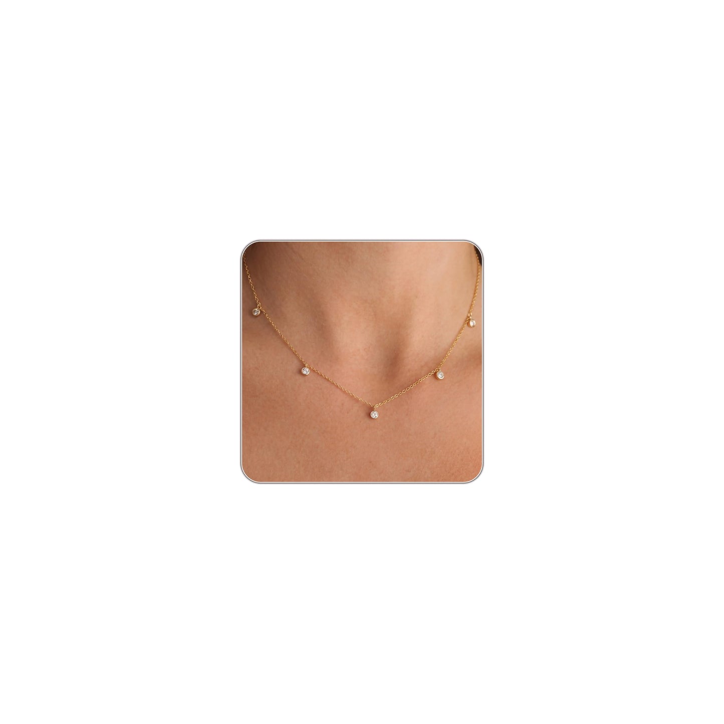 CUEZIY Dainty 14K Gold Plated Necklaces for Women Station Choker Necklace Cubic Zirconia Simulated Necklace Simple Cute Layering CZ Necklace Trendy Jewelry Gifts