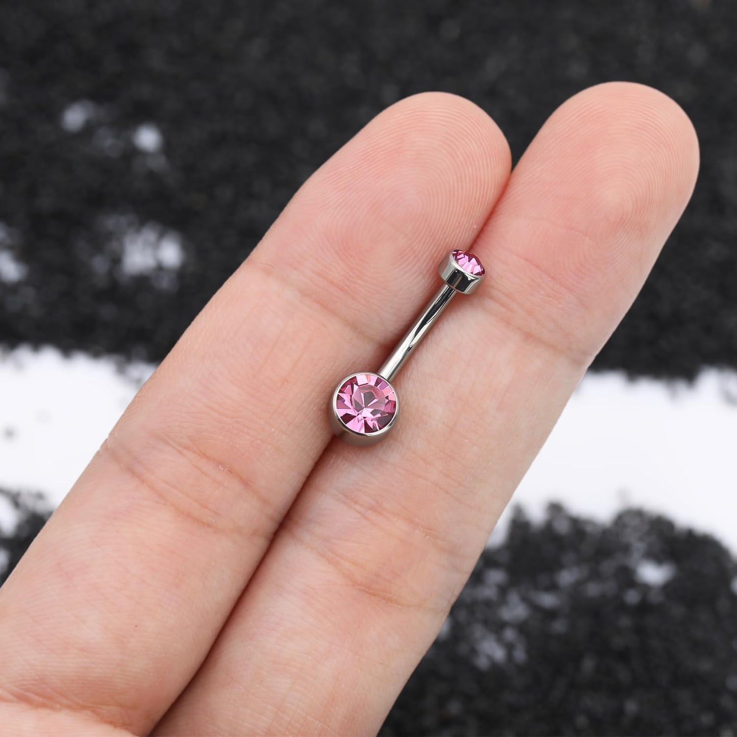 XUU Titanium Belly Button Rings, Black & Silver – 14G Internally Threaded Navel Piercing Jewelry, 10mm & 12mm Curved Barbells with 7 Colors Gems – Hypoallergenic (Silver-Pink cz, 10MM)