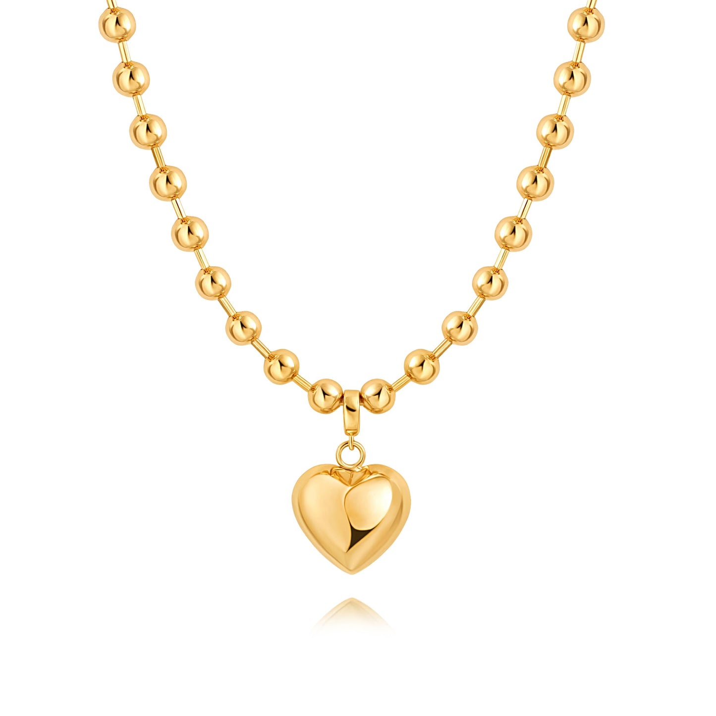 PEARLADA Statement Gold Plated Heart Pendant Necklace, Chunky Beaded Ball Chain Necklace, Trendy Jewelry y2k Necklace