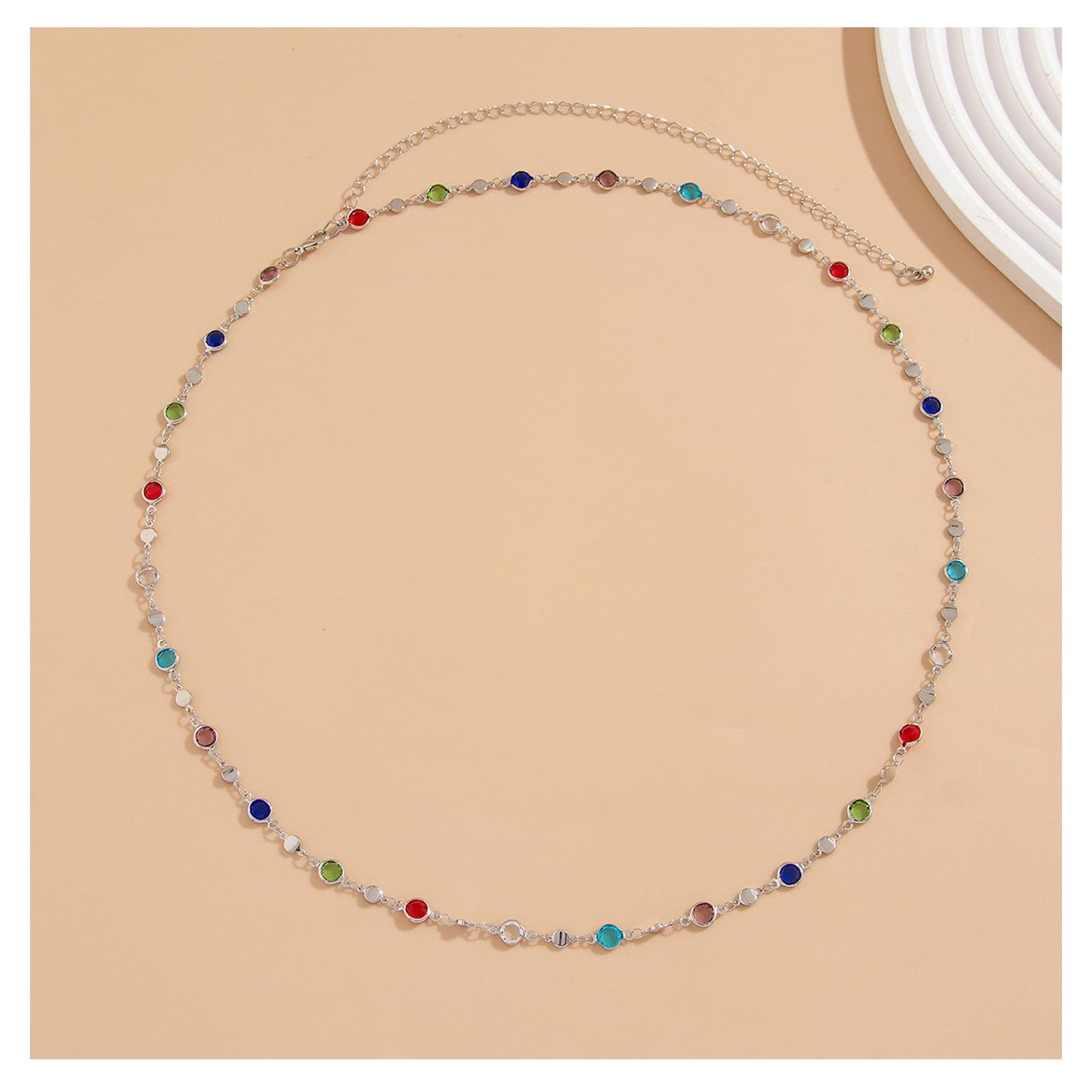 Simple Colorful Crystal Body Chain for Women Waist Sexy Summer Rhinestone Bead Belly Body Chain Jewelry Bikini Beach Waist Chain Jewelry (Silver)