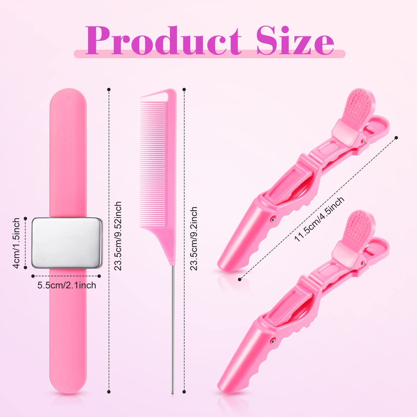 7 Pieces Hair Braiding Tools Magnetic Pin Wristband and 2 Pieces Stainless Steel Pintail Rat Tail Comb with 4 Wide Teeth Alligator Sectioning Hair Clip for Braid Tool Braid Maker(Pink)