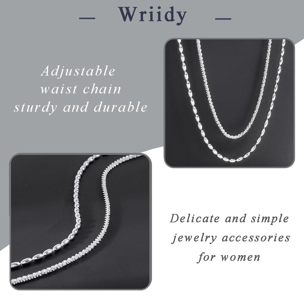 Wriidy Layered Silver Beaded Waist Chain Shiny Belly Chain Women Body Jewelry Accessories for Beach