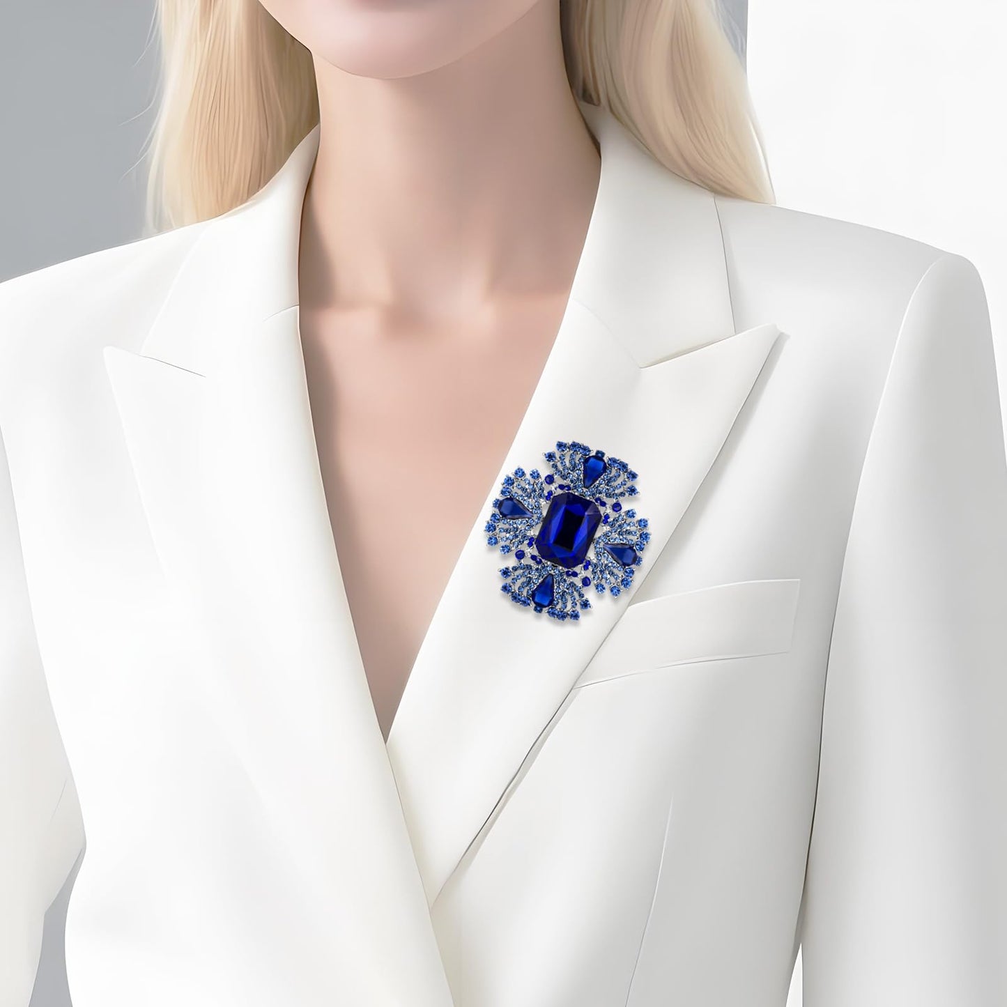 YOQUCOL Vintage Blue Austrian Crystal Rhinestone Cross Flowers Shaped Brooch Pin Elegant Jewelry For Women