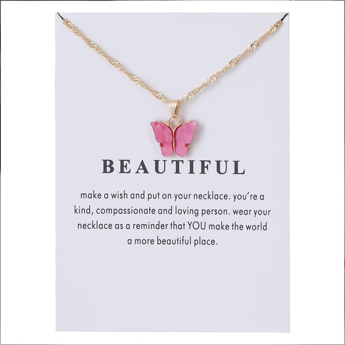 Rrdaily 9 Pcs Dainty Colorful Butterfly Pendant Necklace Set for Women,Bohemian Acrylic Butterfly Chain Necklace Cute Jewelry Gift (White card)