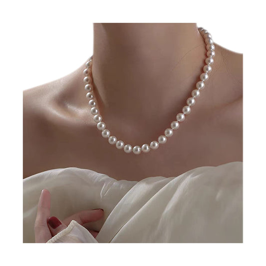 Sereney Pearl Necklaces for Women, 8mm Dainty Pearl Choker Necklaces as Handmade Prom Necklace for Wedding, 16'' to 19.5'' Adjustable Bridal Jewelry for Her Daughter as Round White Wedding Necklaces
