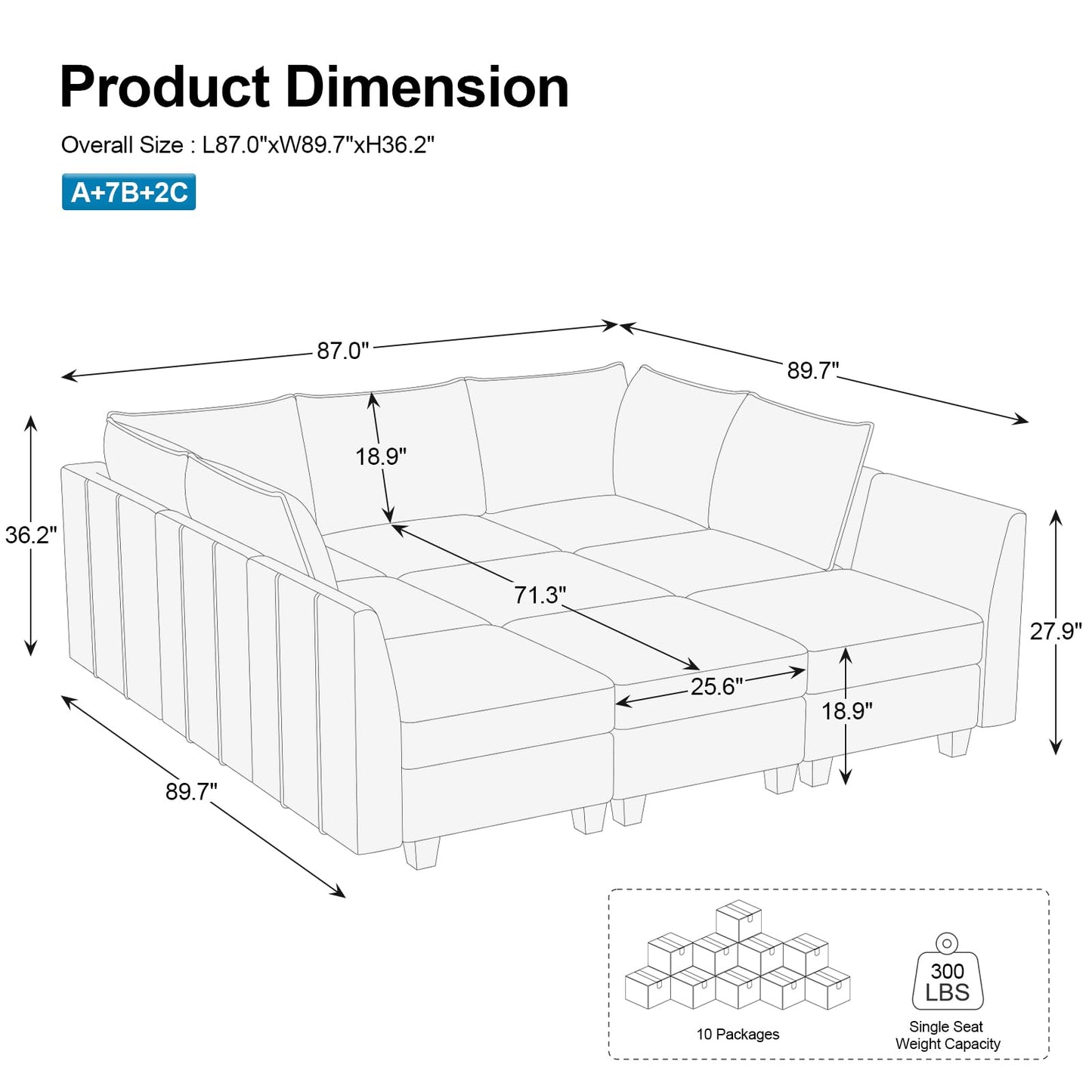 Belffin Large Modular Sectional Sofa Sleeper Couch with Storage Velvet Sectional Sofa Bed for Living Room, 9 Seats, Blue