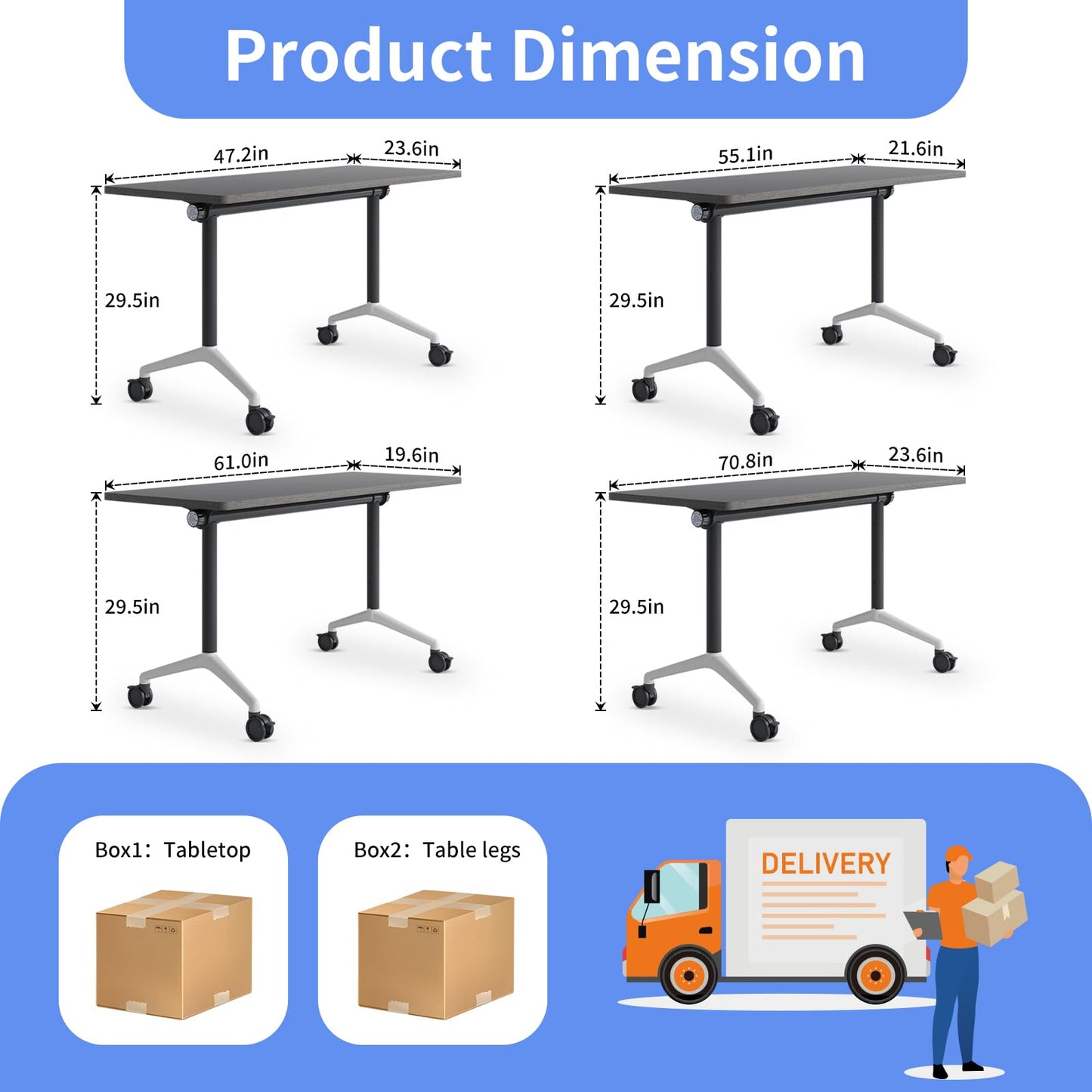 ZanyCajole Conference Room Table, Folding Conference Table with Silent Wheels, Modular Flip Top Mobile Training Tables for Office, Training Room, Meeting Rooms, School, 2-16 Person (6, Grey, 55.1in)