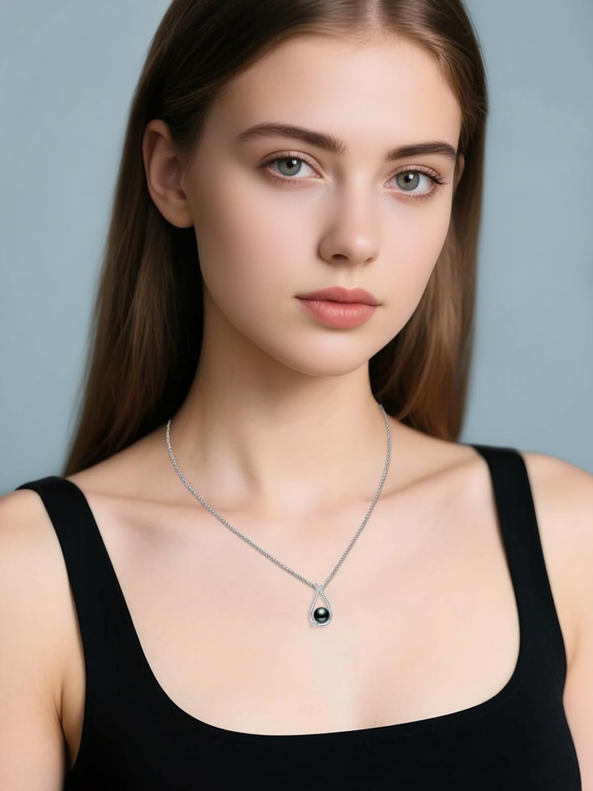 KANNSOAR 9mm Tahitian Black Pearl Necklace 18K Gold-Plating Sterling Silver Fine Jewelry Wedding Birthday Anniversary Valentines Day Christmas Mothers Day Gifts for Wife Women Mom Lover Girlfriend Her