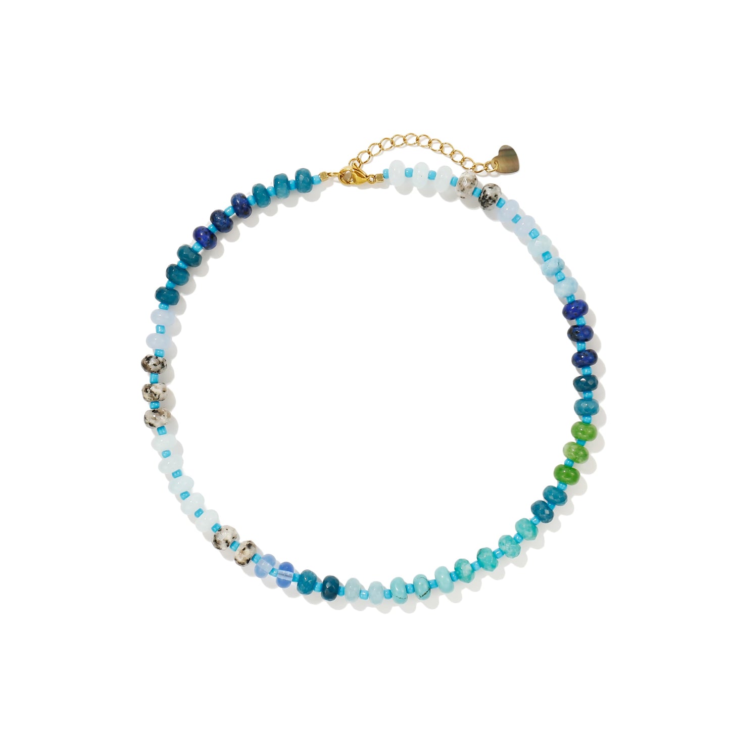 Gemstone Beaded Necklace for Women Colorful Natural Stone Freshwater Pearl Surfer Beach Rainbow Necklace Jewelry Gift (Blue)