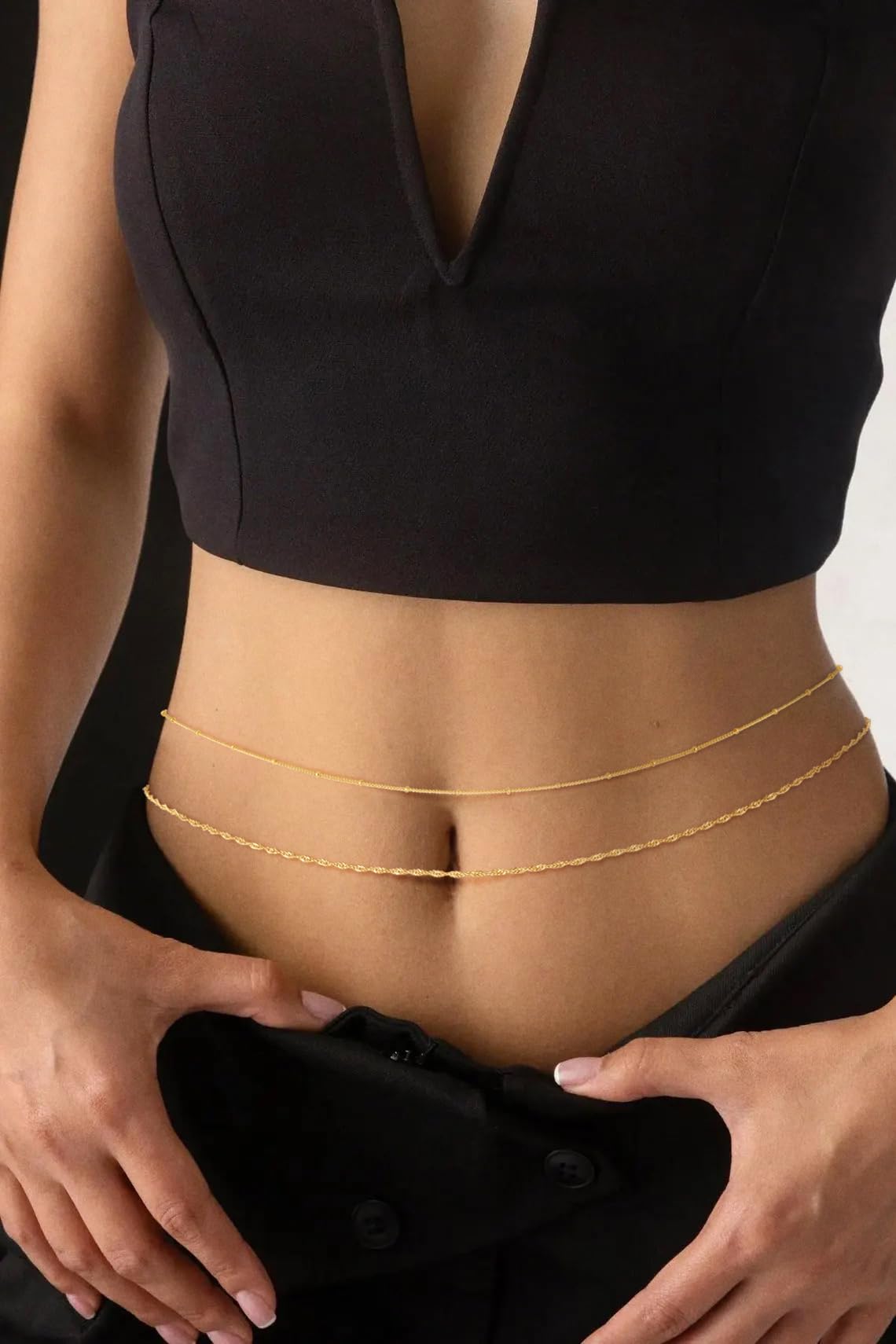 SUFOPE Gold Waist Chain for Women Dainty 14K Gold Plated Rope Belly Chain Adjustable Layered Bikini Belly Beads for the Waist Waterproof Beach Accessories Body Chain Jewelry Gifts
