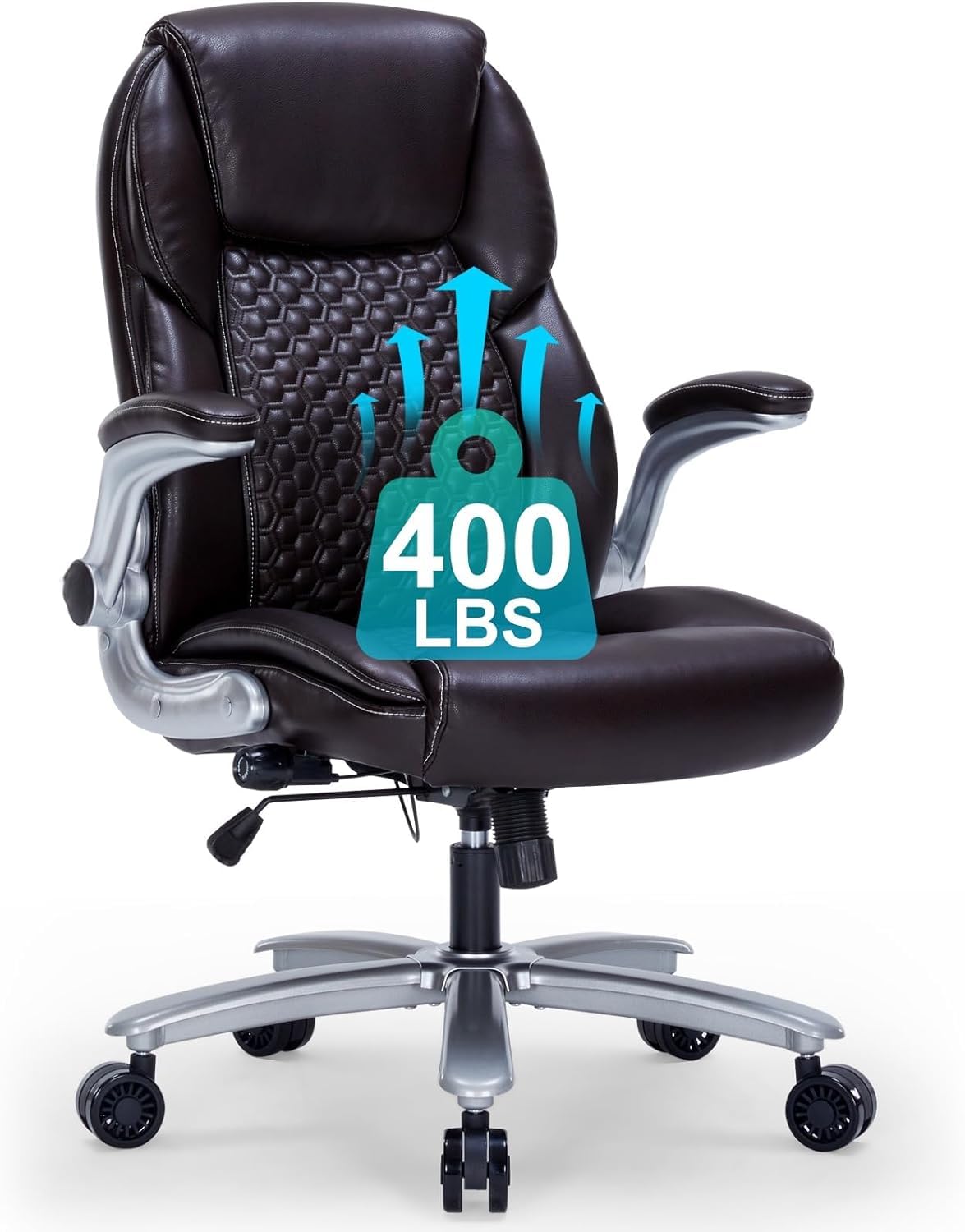 ZLHECTO Big and Tall Office Chair, Ergonomic Desk Chair with Flip-up Arms, PU Leather Office Chair for Home Office, Computer Chair with Adjustable Lumbar Support, Space Saving Executive Task Chair