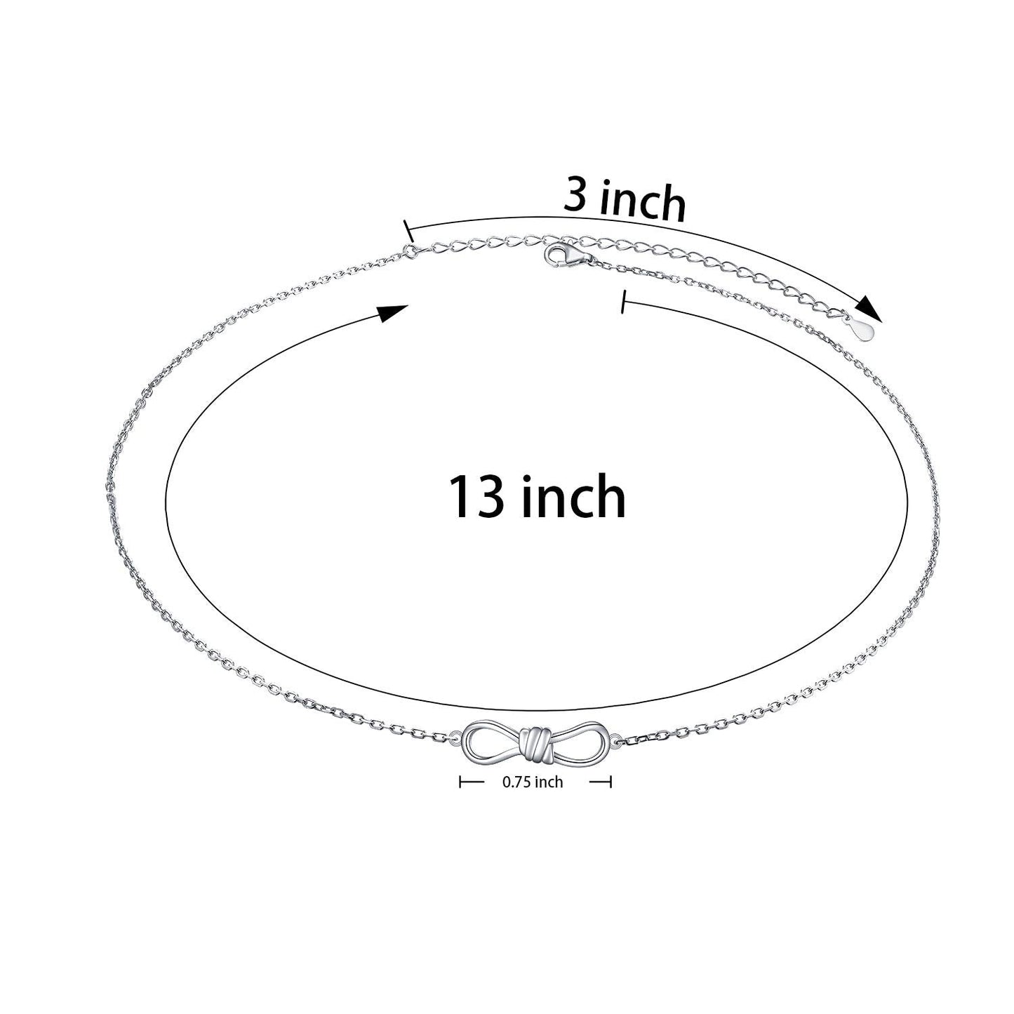 DAOCHONG S925 Sterling Silver Bow Knot Choker Short Dainty Necklace Pendant for Women Jewelry Gift