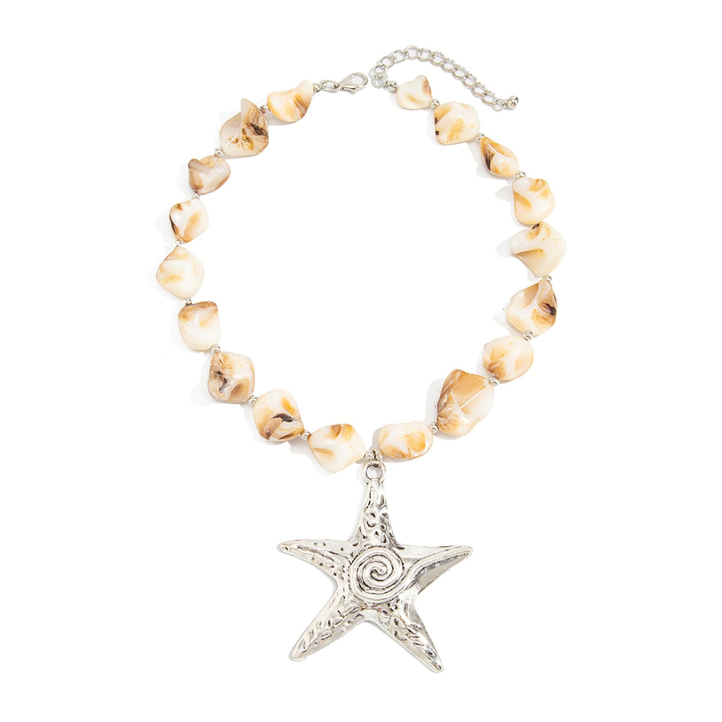 LNNVKRV Chunky Silver Big Starfish Pendant Necklace for Women Fashion Adjustable Colorful Irregular Shell Beaded Choker Necklaces Boho Summer Beach Jewelry for Women (off-white)