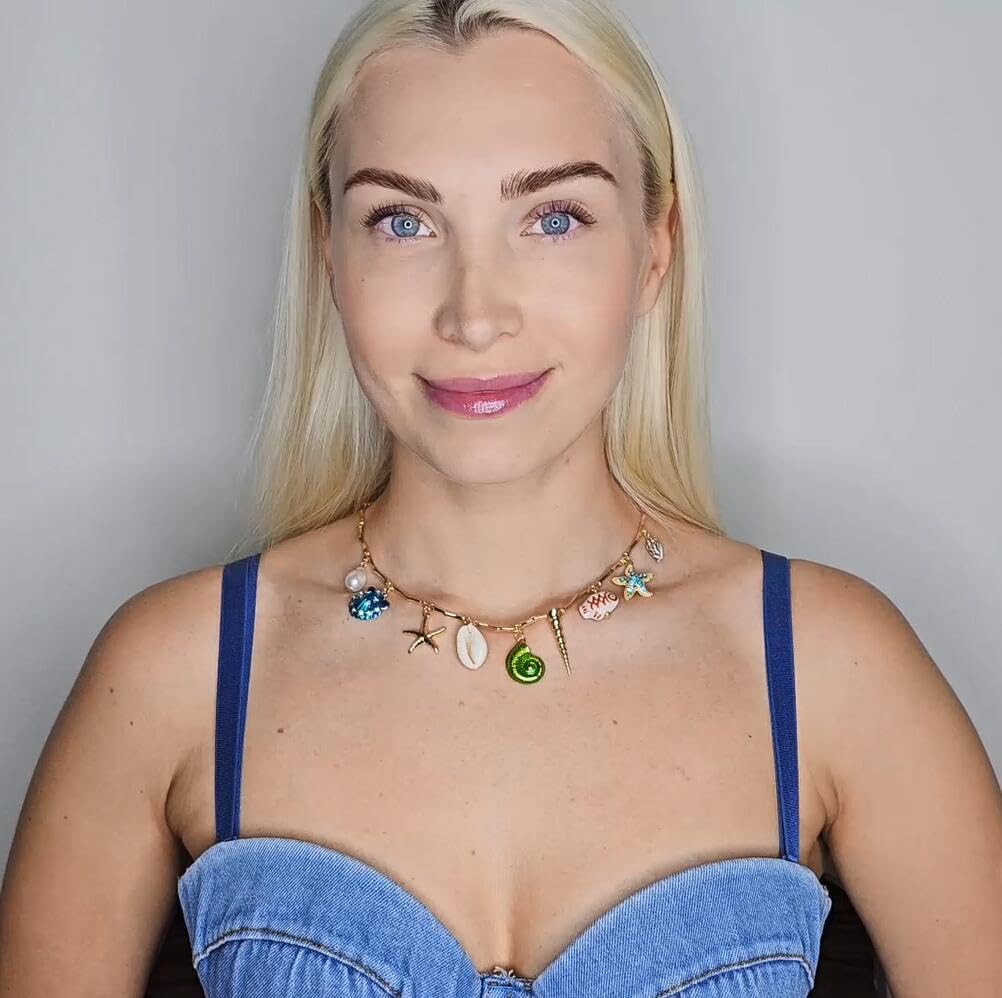 LILIE&WHITE Sea Shell Necklace For Women With Colorful Ocean Charms Gold Starfish Necklace Green Conch Snail Shell Necklaces Seashell Necklaces Summer Beach Mermaid Trendy Jewelry