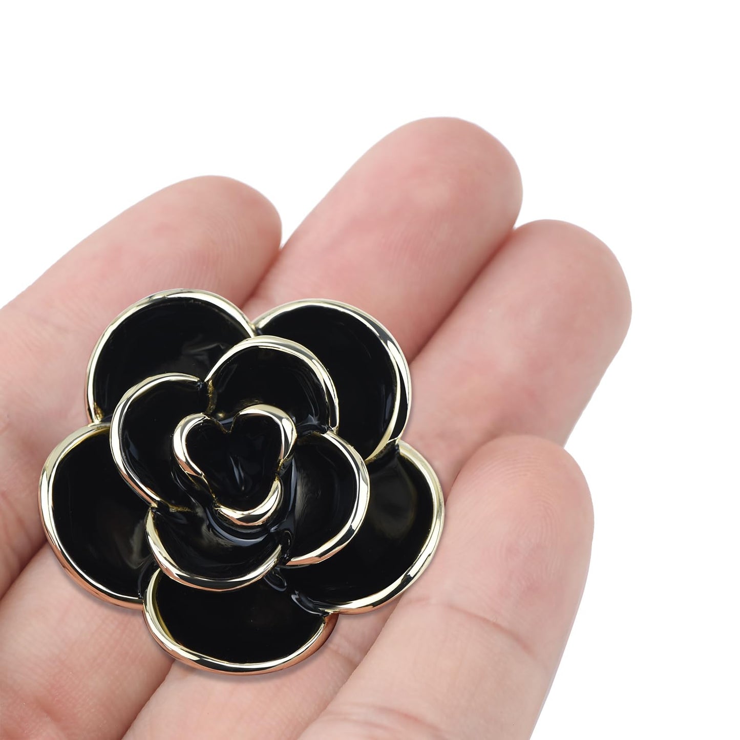 YYBONNIE Elegant Crystal Blooming Rose Flower Brooch Lapel Pin Breastpin for Women Birdal Cardigan Hat Scarf Suit Sweater Floral Pins (35mm Black Rose)