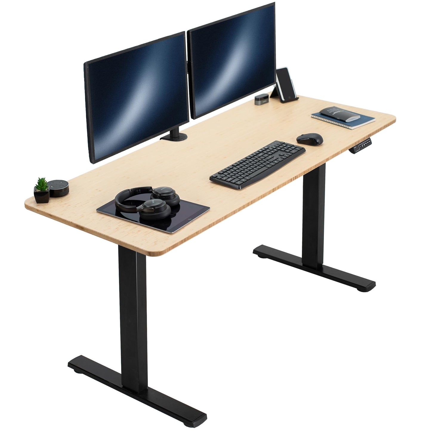 VIVO Electric 60 x 24 in Real Bamboo Standing Desk, Memory Height Adjustment, 1B Series, Holds 220 lbs, One-Piece Top, Black Frame, DESK-KIT-1B6O