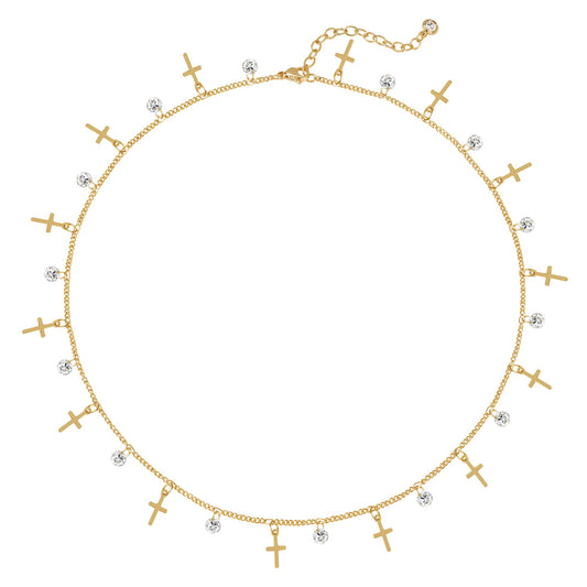 MYEARS Gold Cross Choker Necklaces for Women 14K Gold Plated Small Tiny Cross Charm Necklace CZ Necklaces for Women Trendy Christian Baptism Religious Faith Jewelry Gifts