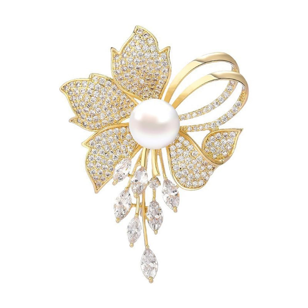 JKQBUX Chic Pearl Crystal Brooch Pins for Women Girls Fashion Shawl Pin Corsage Brooch Party Ceremony Accessories Dance Banquet Pins