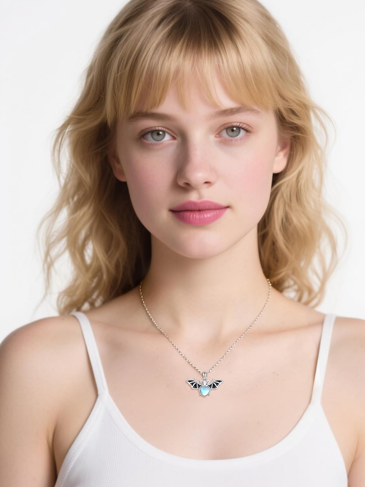 Dreamboat Bat Pendant Necklace for Women 925 Sterling Silver Moonstone Bat Animal Jewelry Halloween Birthday Gifts