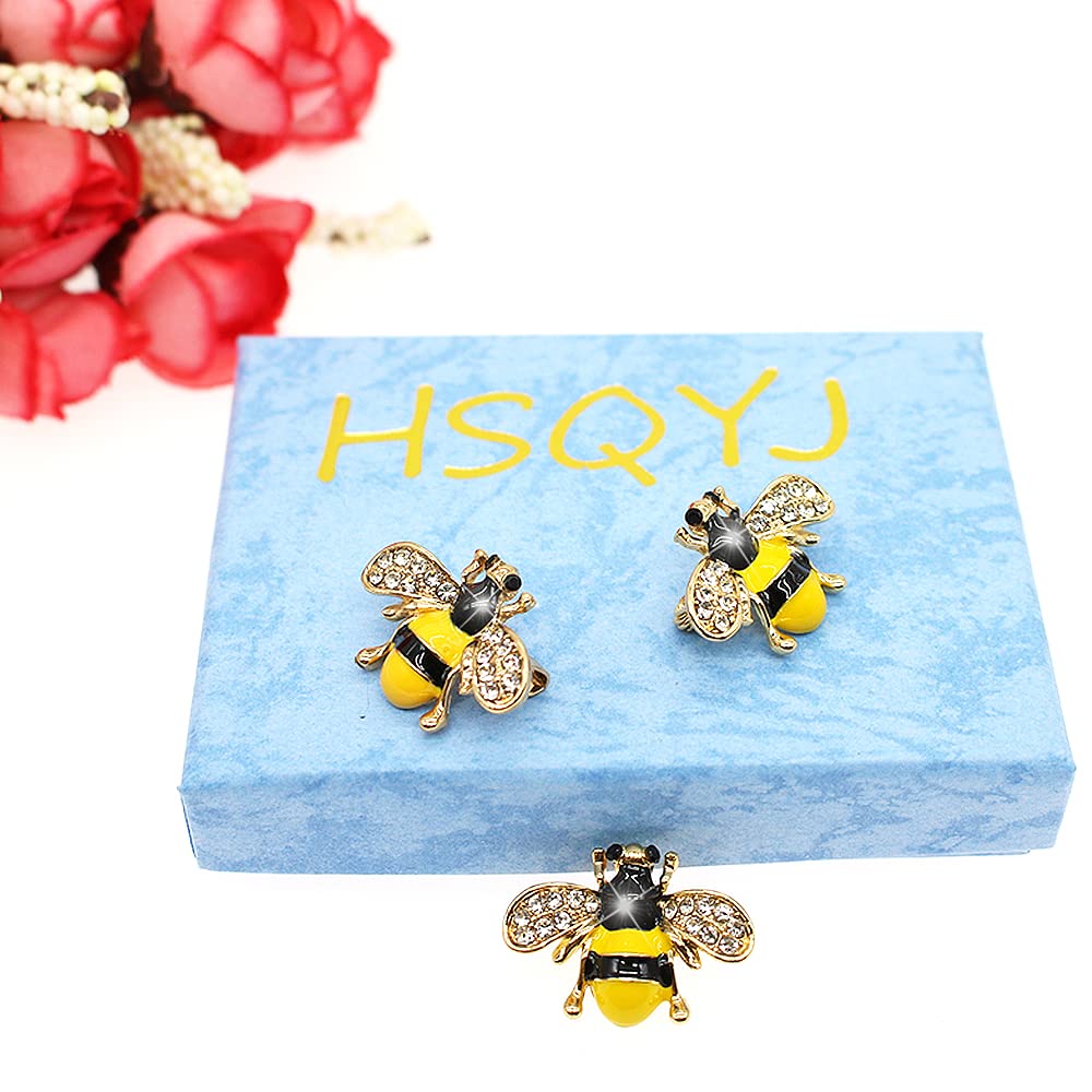 3 Pack Cute Bee Brooch Pin Set Enamel Crystal Animal Lapel Brooches Novelty Funny Pins Badges for Women Girls Boys Clothing Bags Backpacks Jackets Hat (Style 3)