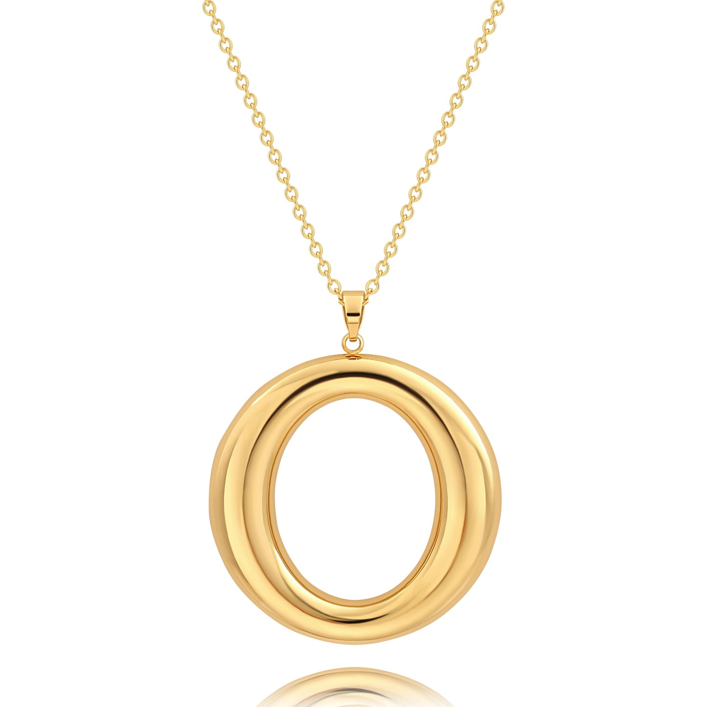 Long Gold Necklace for Women 18K Gold Plated Large Circle Pendant Adjustable Chain Necklace Trendy Dainty Jewelry