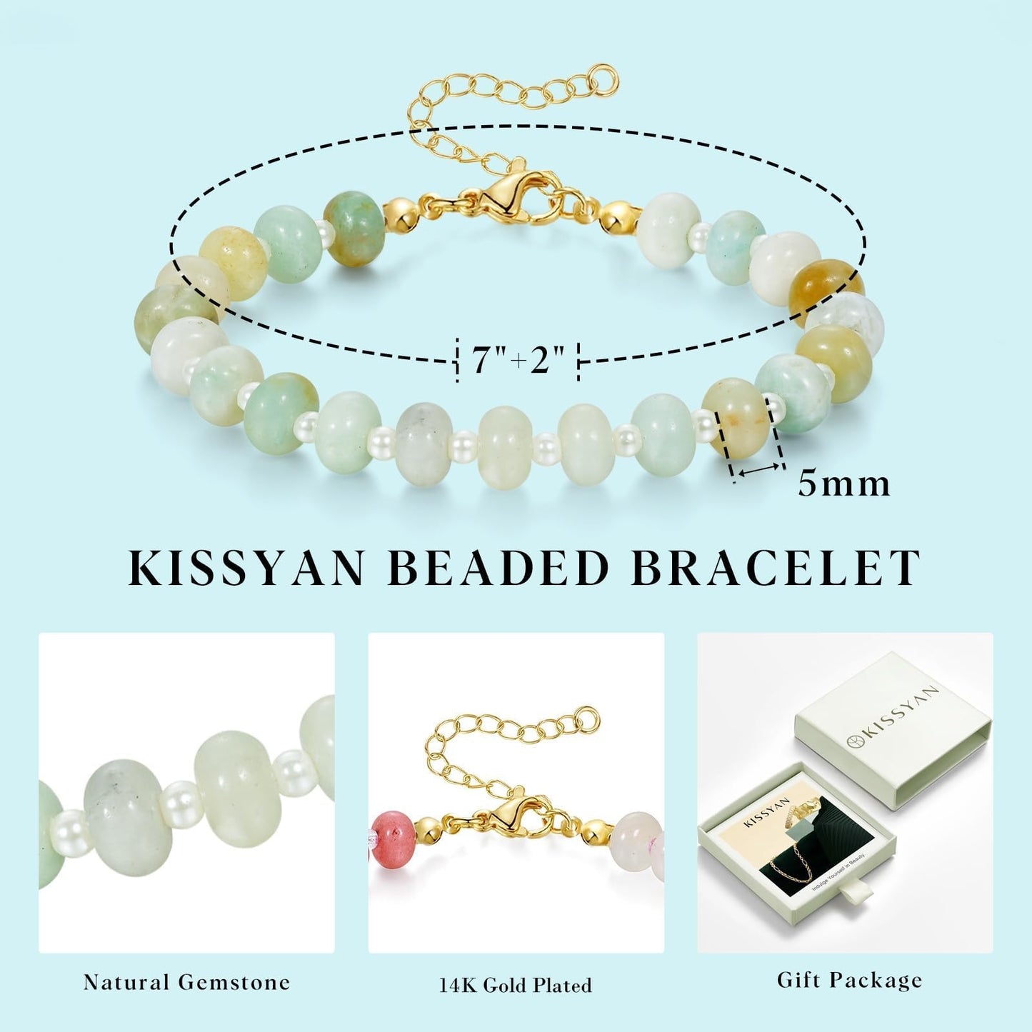KissYan Beaded Bracelets for Women, Colorful Gemstone Boho Bead Bracelet for Beach, Natural Stone Handmade Summer Jewelry Gifts Style 5
