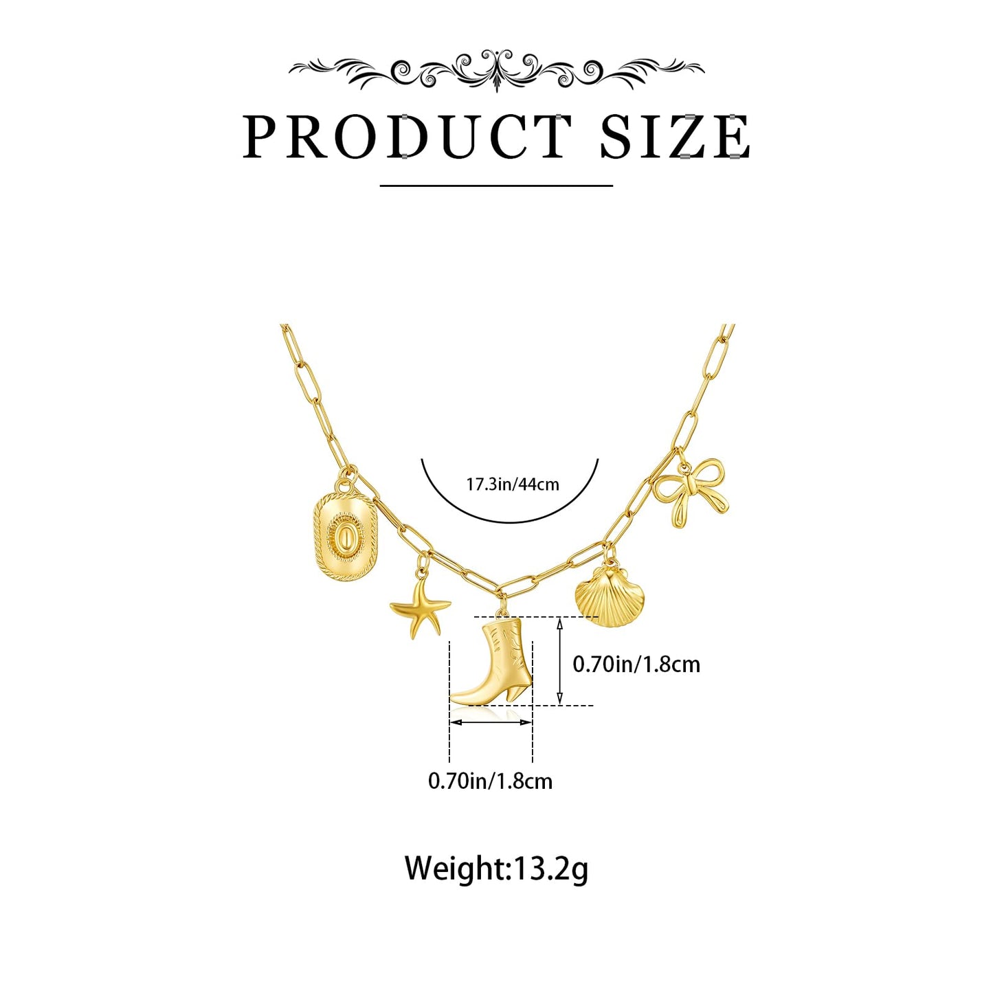 Dckazz Coastal Cowgirl Charm Necklace Choker 14K Gold Plated Shell Starfish Beach Charm Necklace Trendy Summer Jewelry for Women