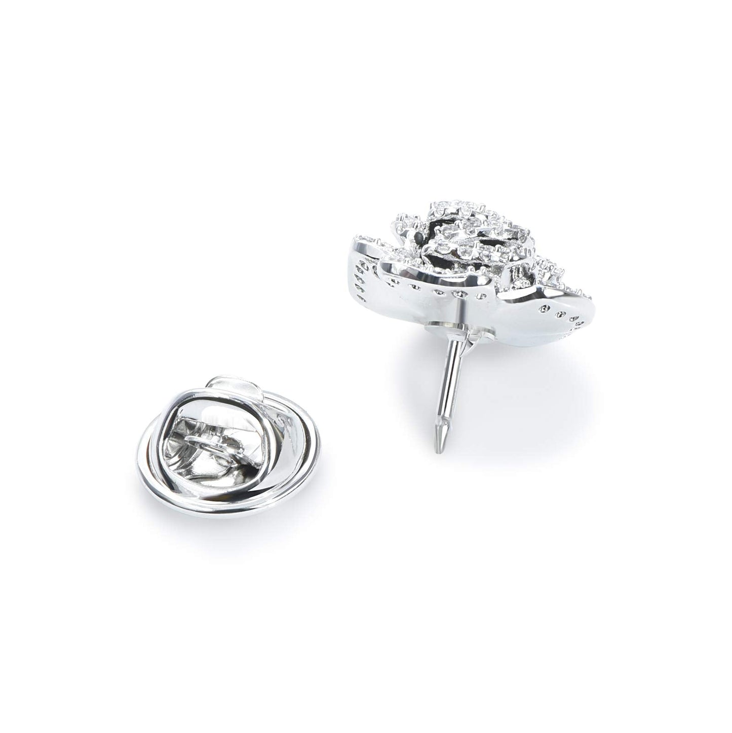 Elegant Crystal Blooming Rose Flower Brooch Lapel Pin Breastpin for Women Birdal Cardigan Hat Scarf Suit Sweater Floral Pins (Silver Rose Pin)
